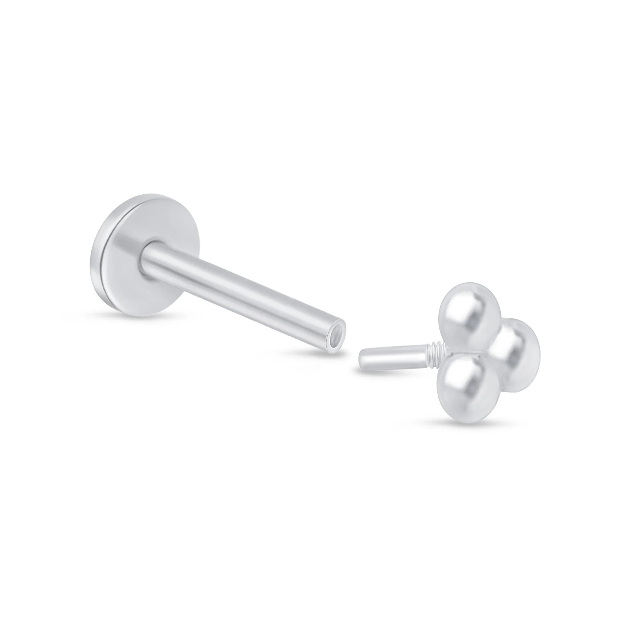 White Gold Trinity Beaded Cluster Flat Back Earring - Image 4