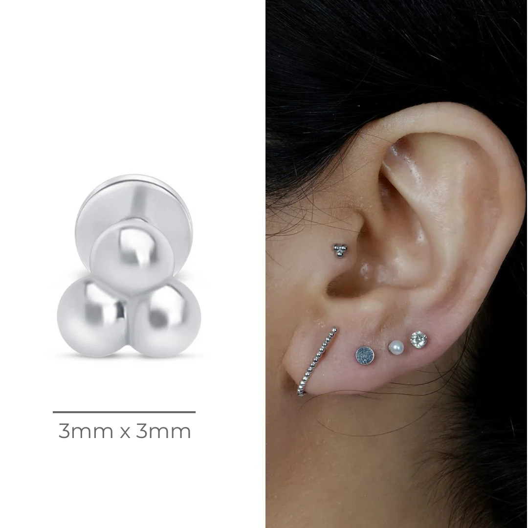 White Gold Trinity Beaded Cluster Flat Back Earring - Image 5