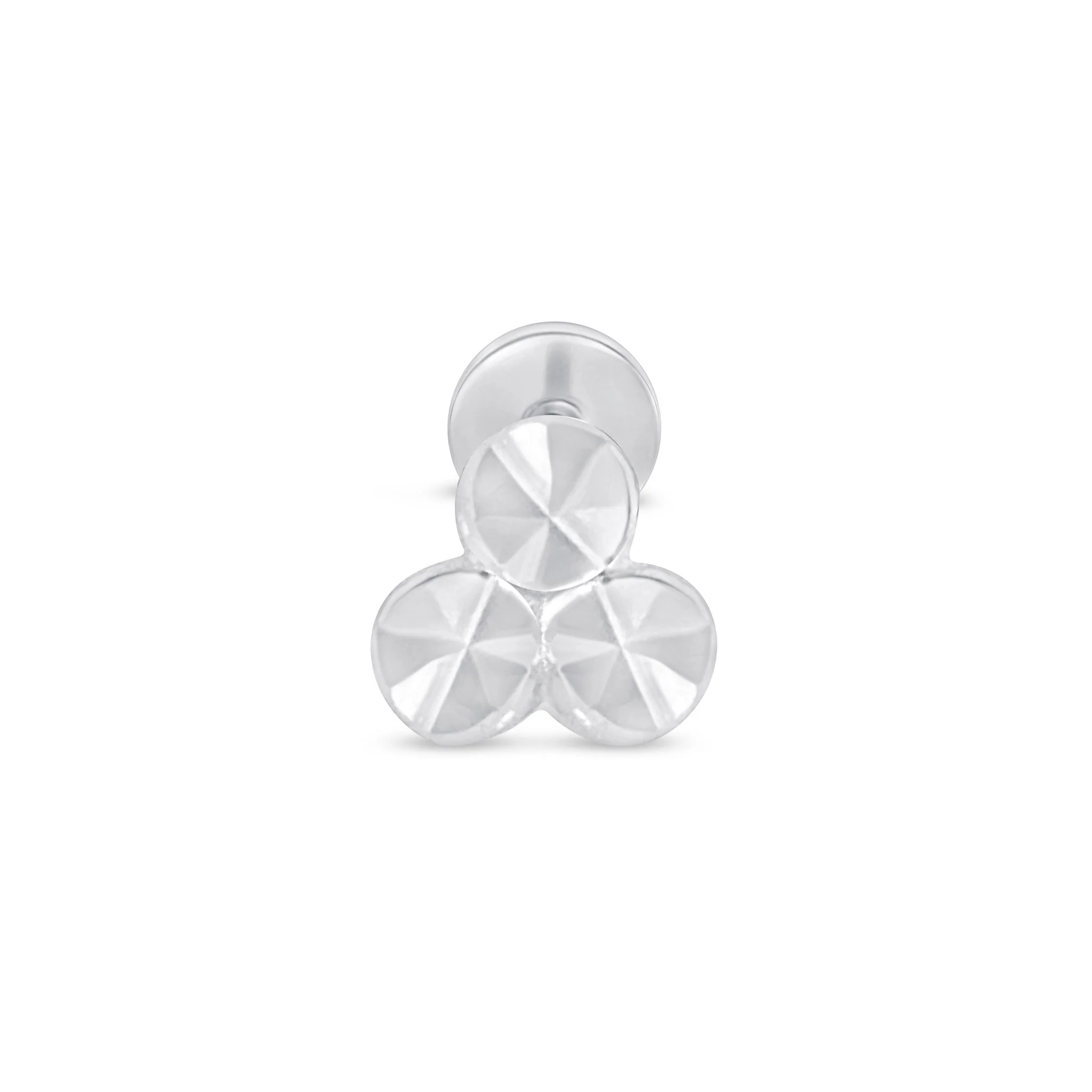 White Gold Diamond Cut Trinity Flat Back Earring