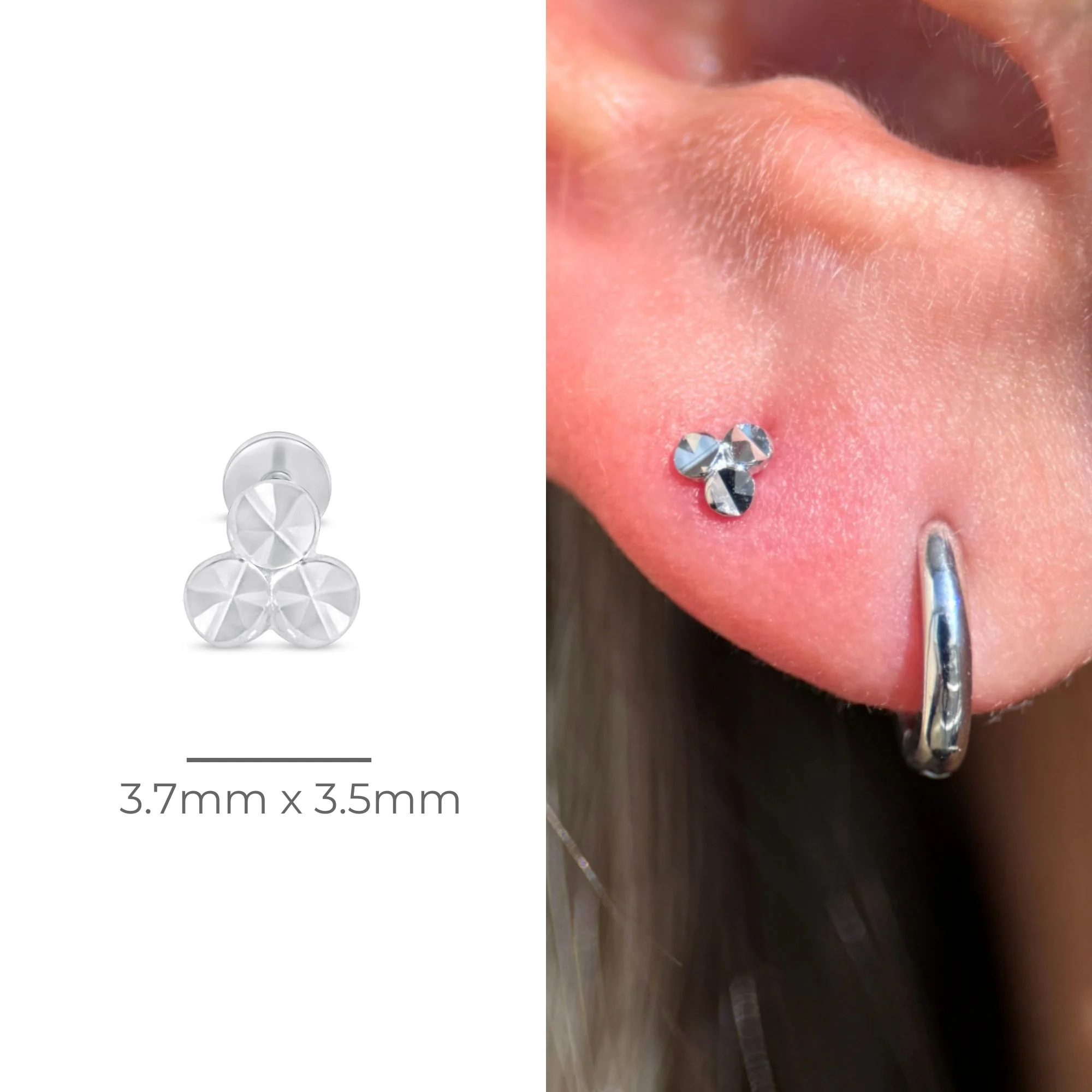 White Gold Diamond Cut Trinity Flat Back Earring - Image 4