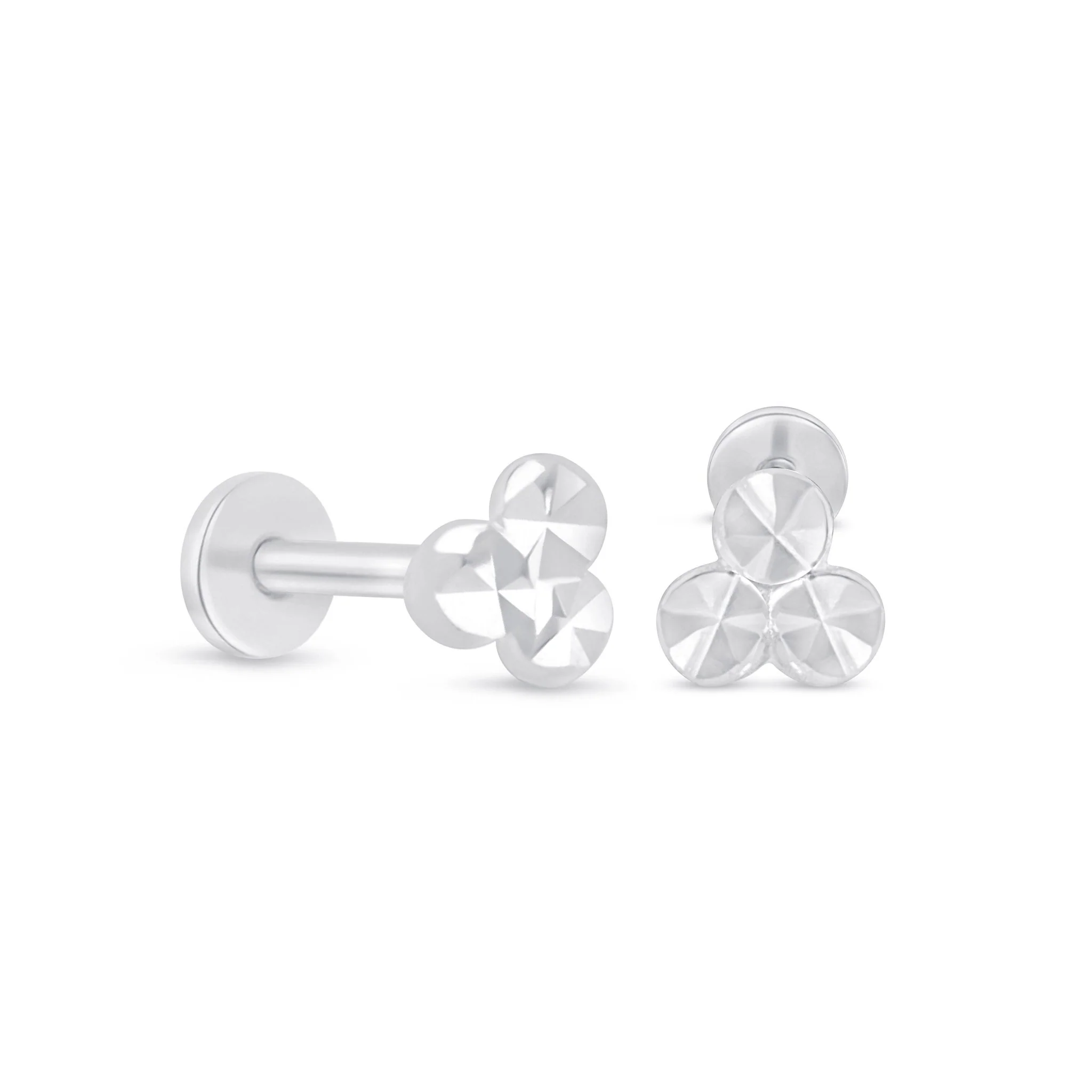 White Gold Diamond Cut Trinity Flat Back Earring - Image 6