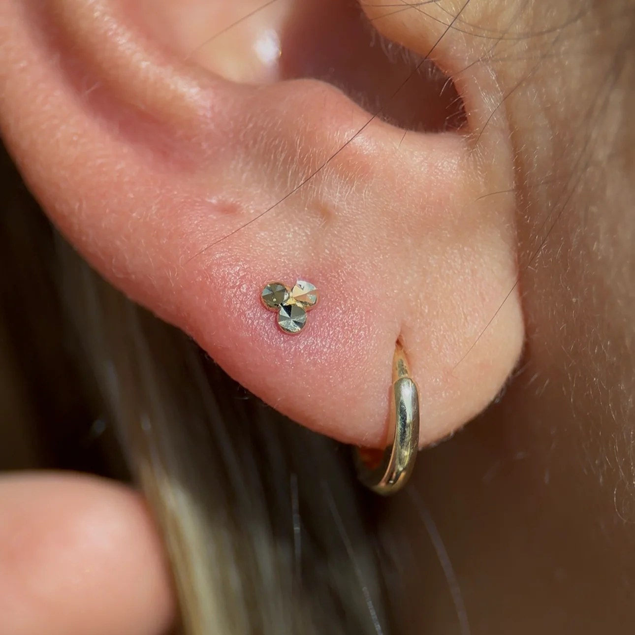 Yellow Gold Diamond Cut Trinity Flat Back Earring - Image 2