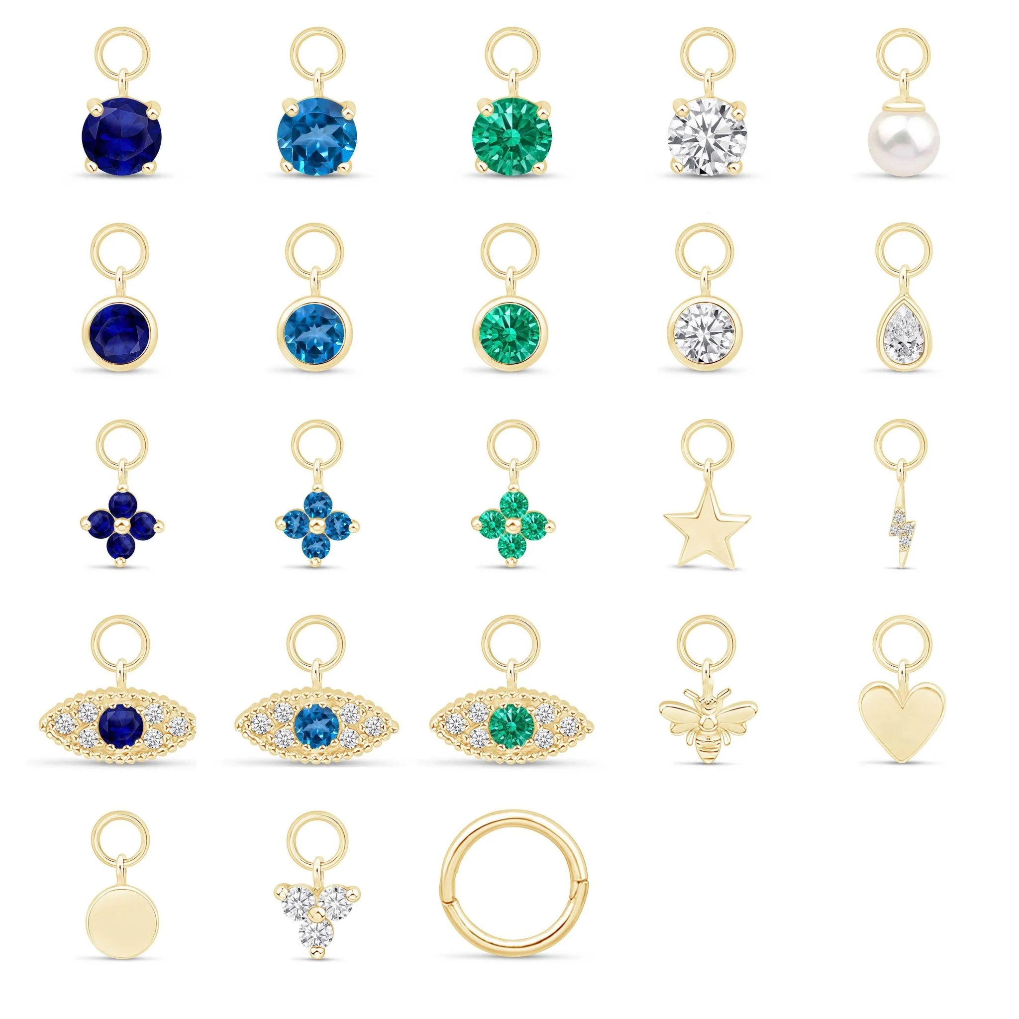 Yellow Gold Gemstone Trinity Charm Hoop - Image 5