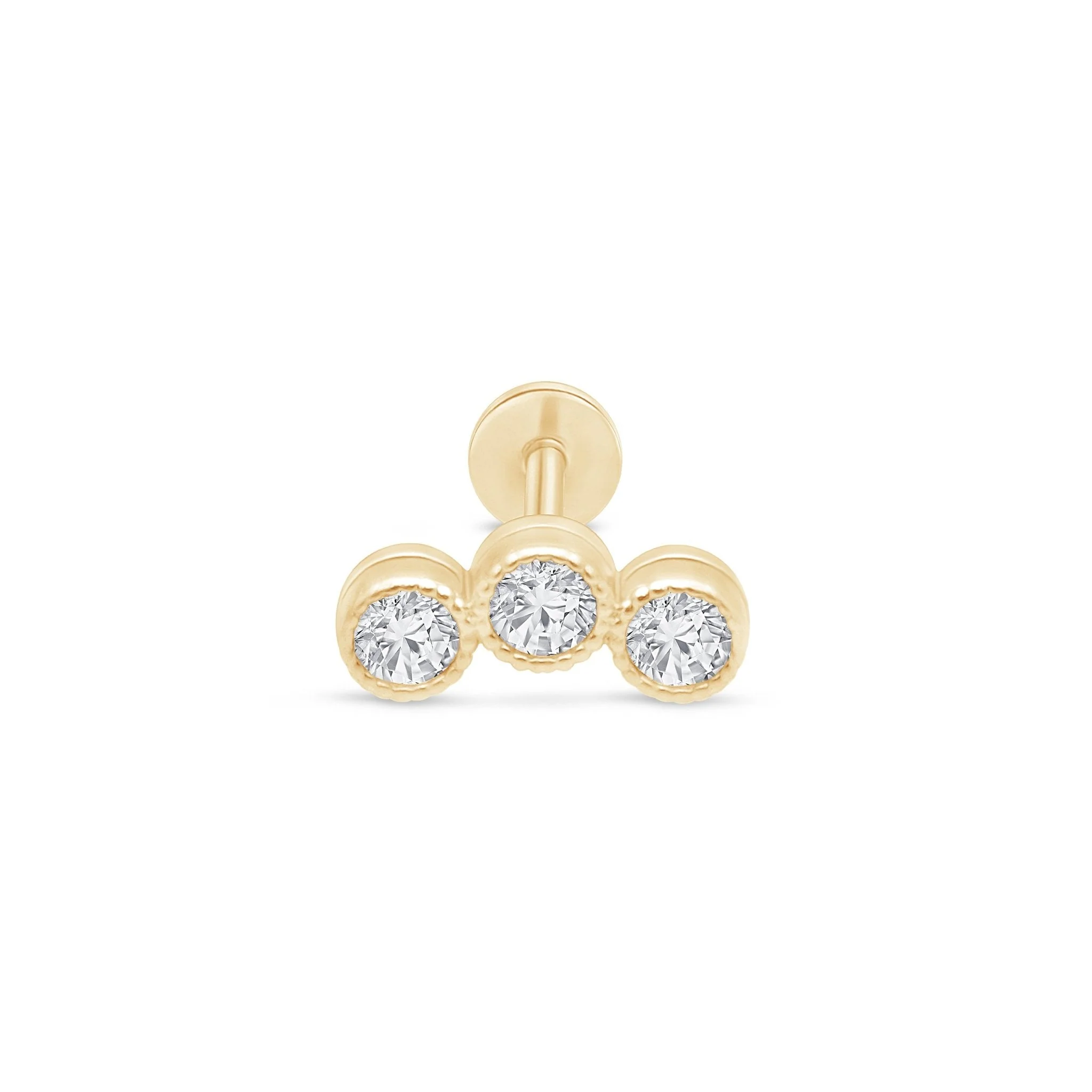 Yellow Gold Triple Gemstone Milgrain Flat Back Earring