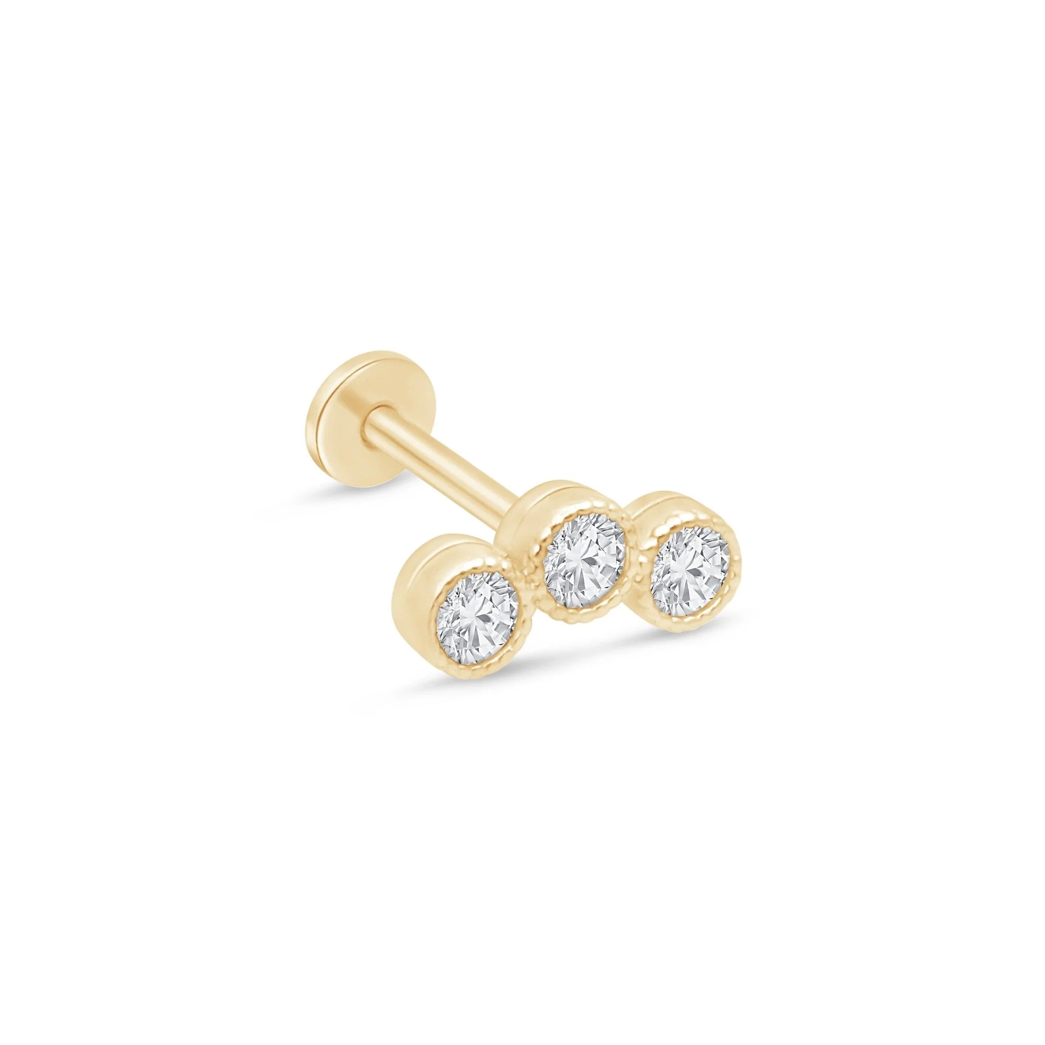 Yellow Gold Triple Gemstone Milgrain Flat Back Earring - Image 7