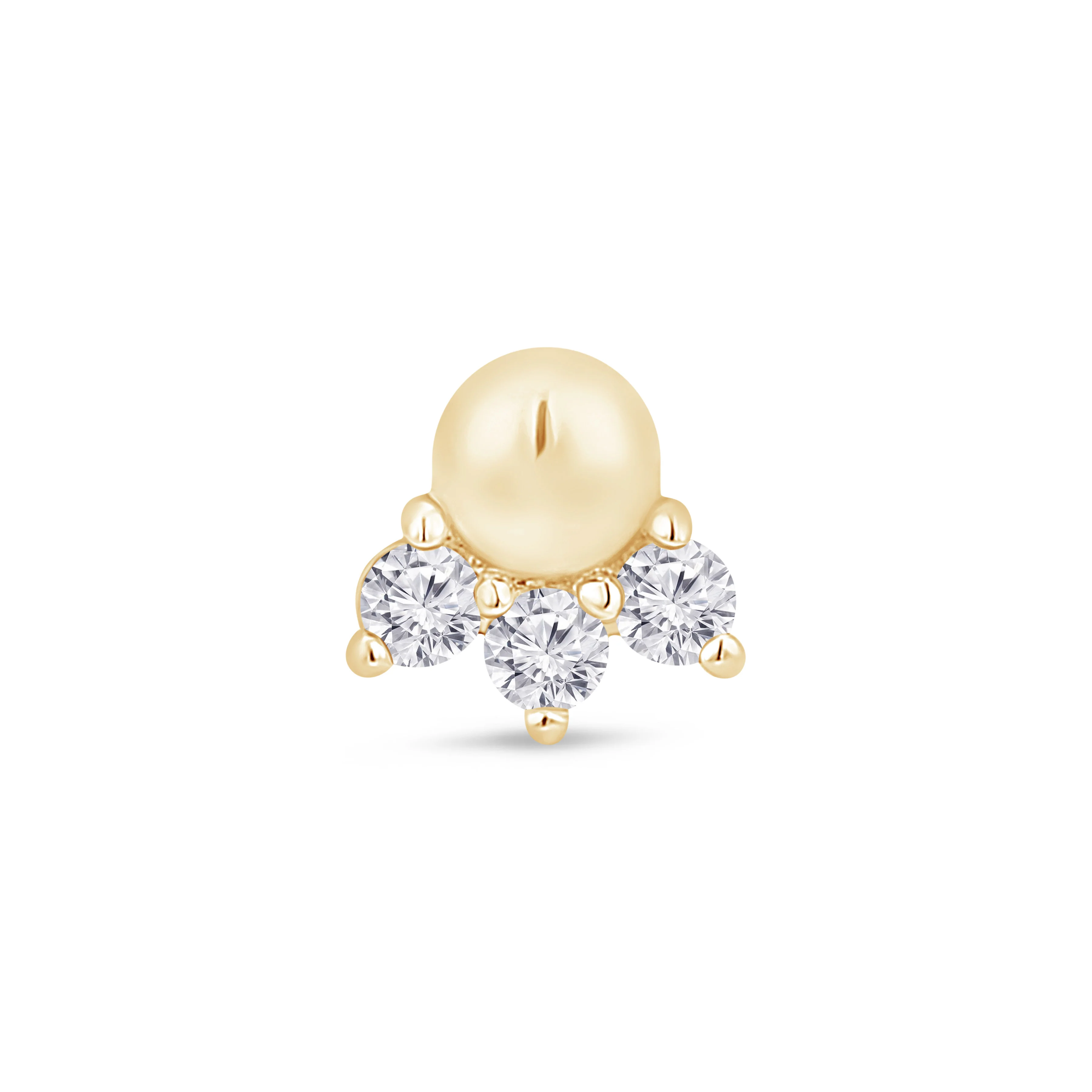 Yellow Gold Triple Stone Beaded Flat Back Earring