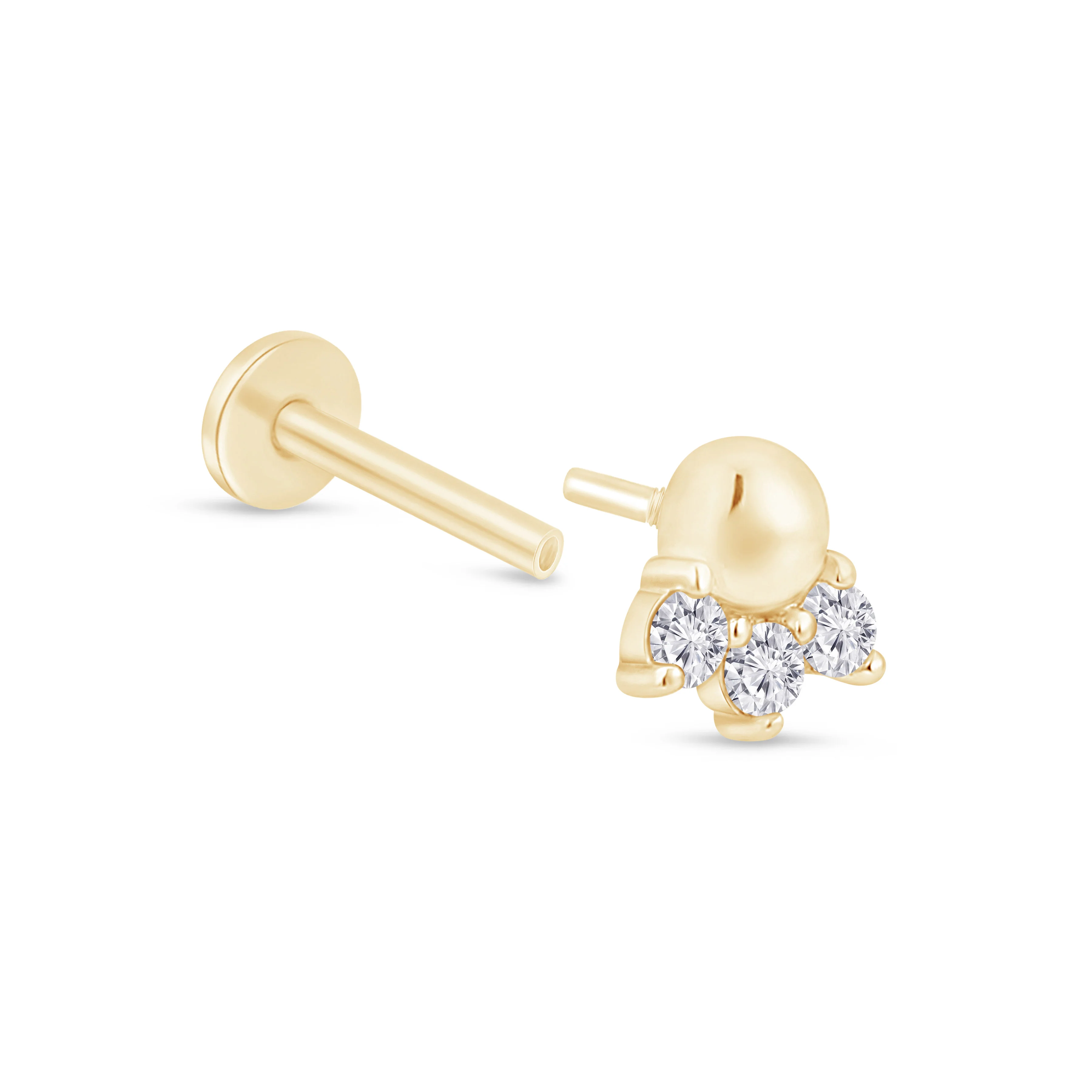 Yellow Gold Triple Stone Beaded Flat Back Earring - Image 8