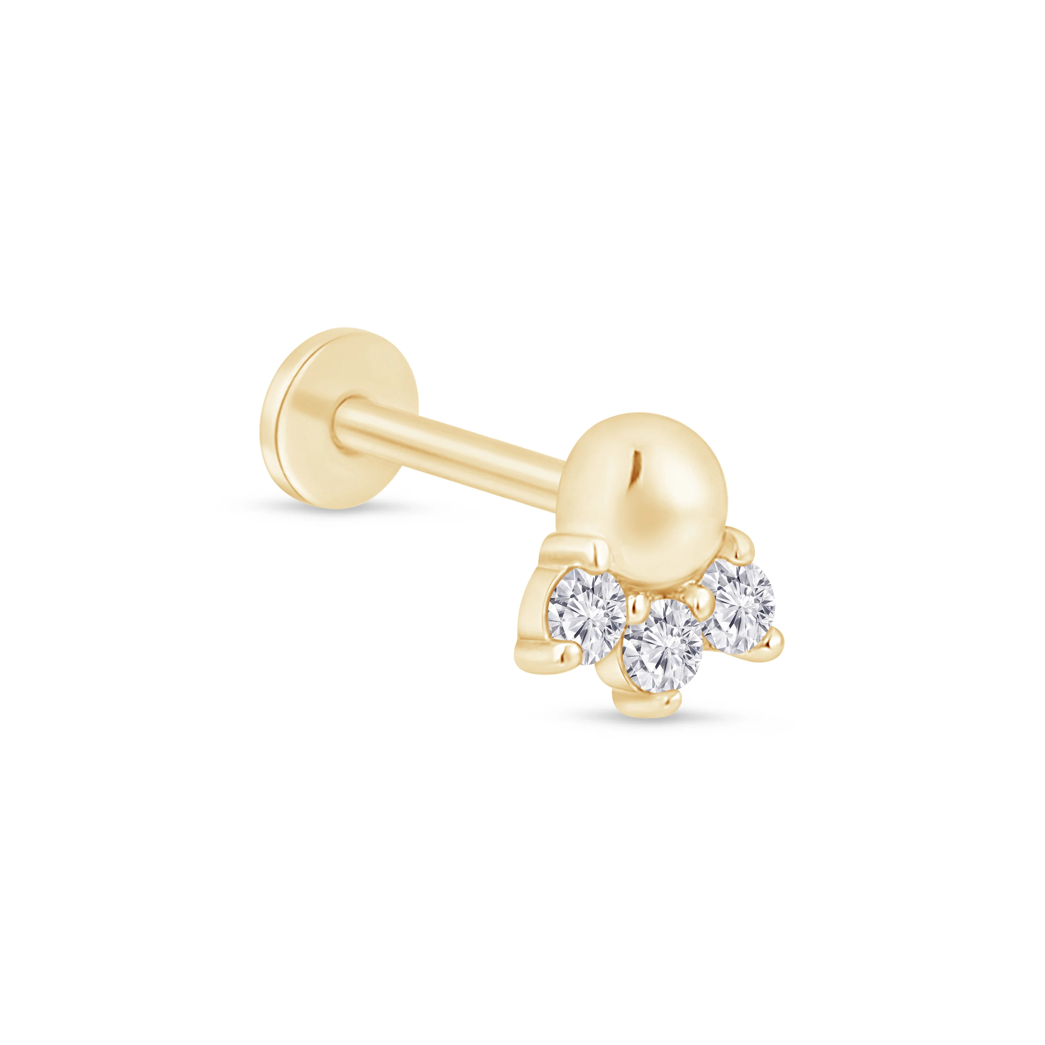 Yellow Gold Triple Stone Beaded Flat Back Earring - Image 9