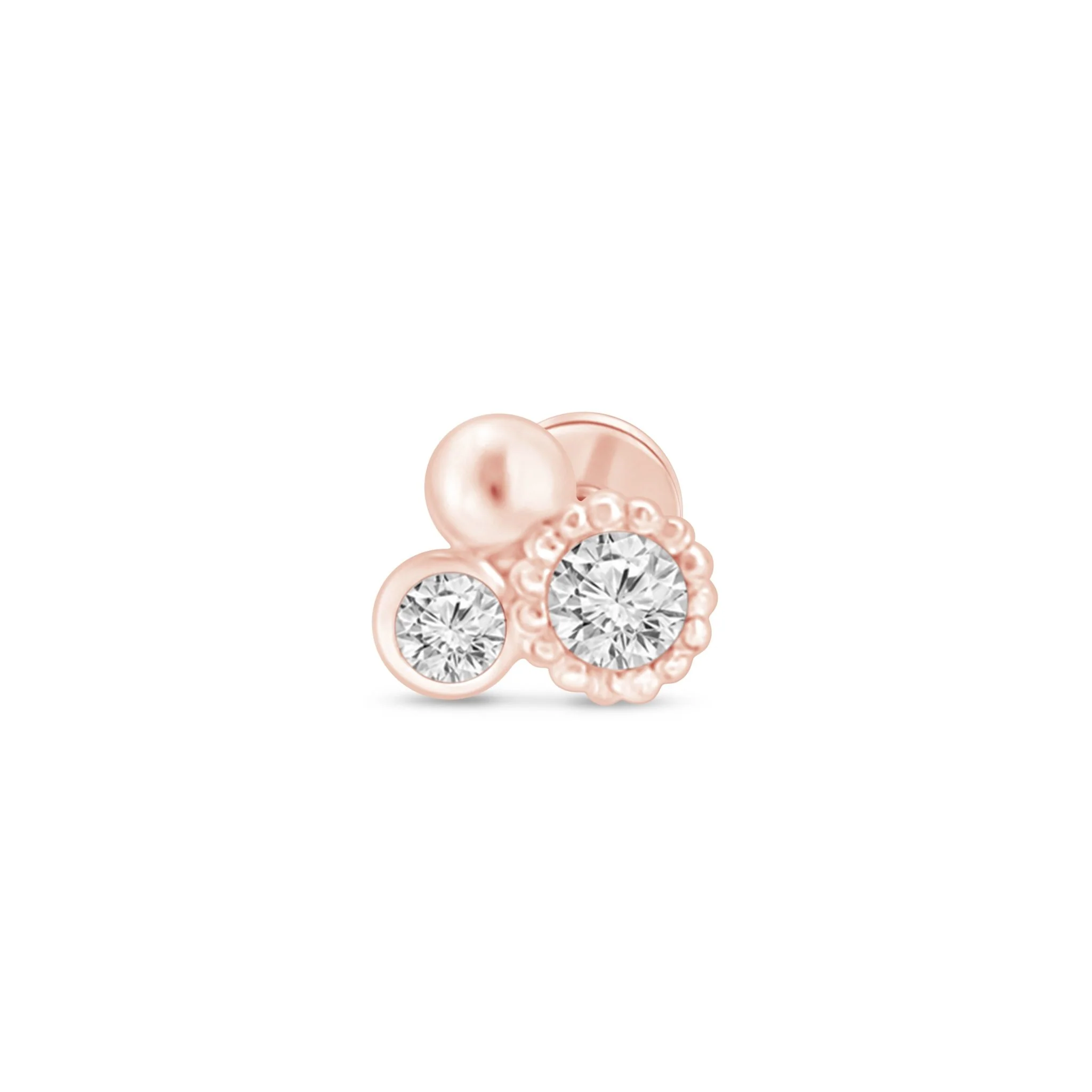 Rose Gold Triple Diamond Cluster Flat Back Earring
