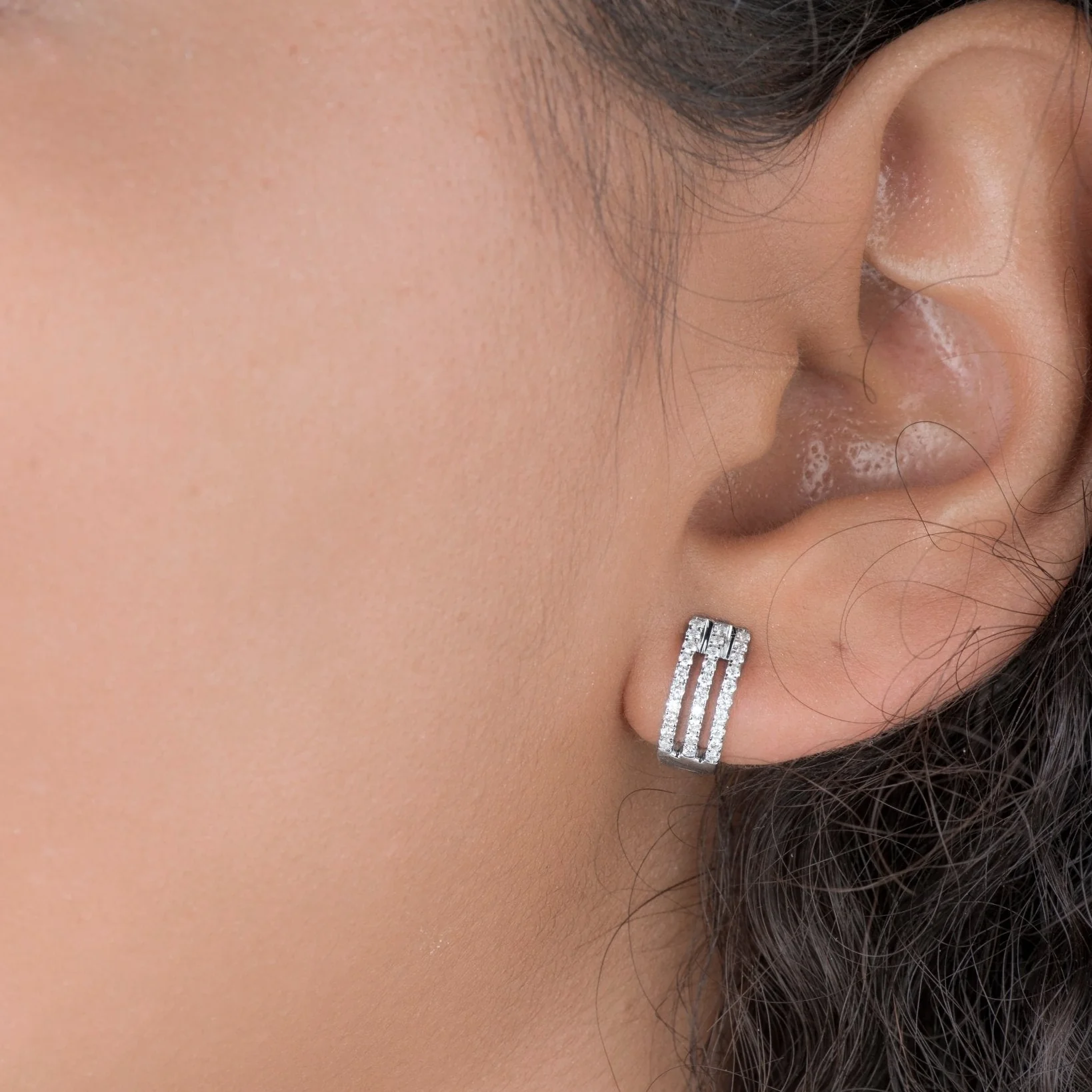 White Gold Triple Diamond Huggie - Image 2