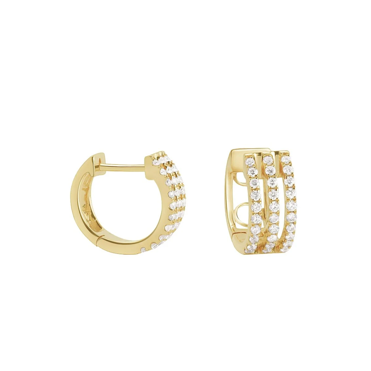 Yellow Gold Triple Diamond Huggie