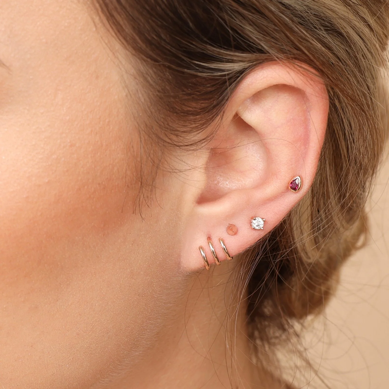 Rose Gold Triple Illusion Huggie Hoop - Image 2