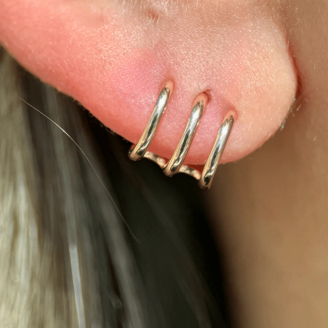 Rose Gold Triple Illusion Huggie Hoop - Image 3