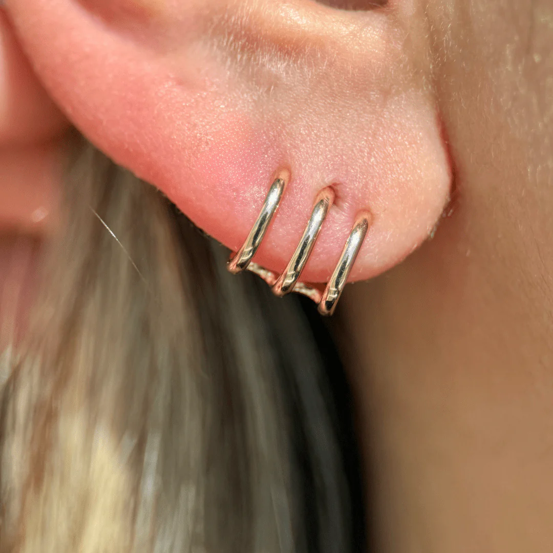 Rose Gold Triple Illusion Huggie Hoop - Image 6