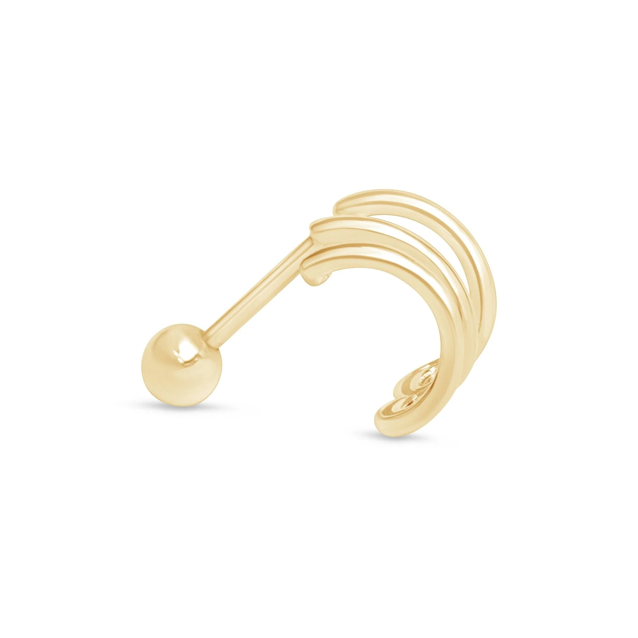 Yellow Gold Triple Wave Huggie Stud
