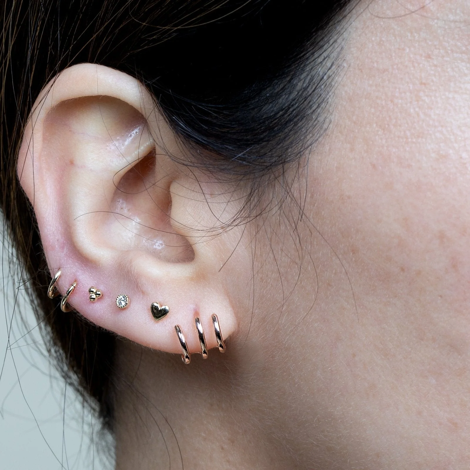 Yellow Gold Triple Wave Huggie Stud - Image 11