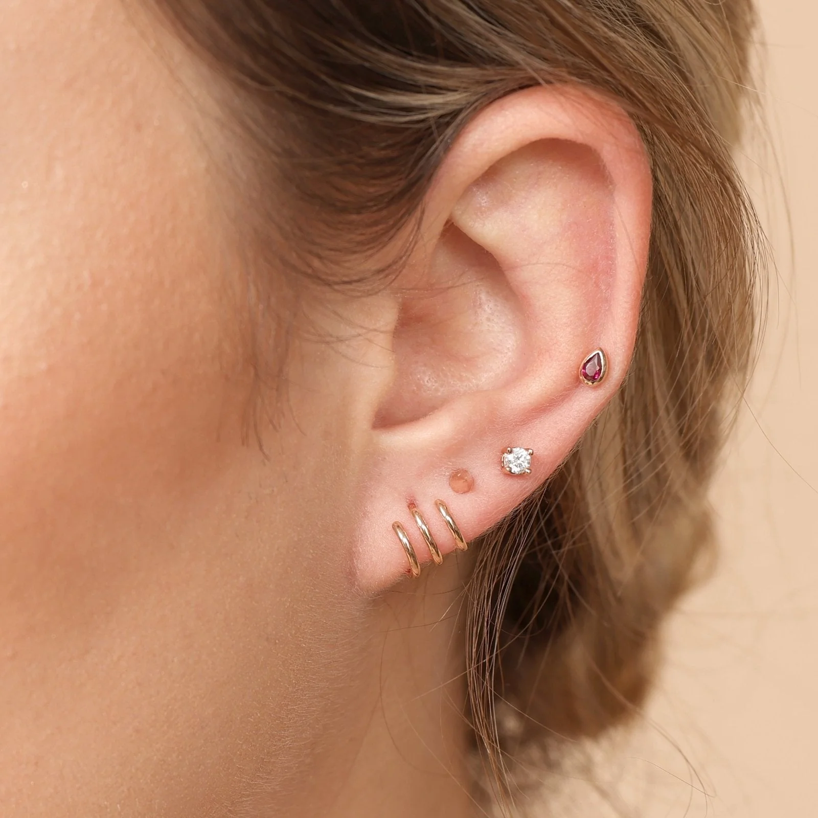 Yellow Gold Triple Wave Huggie Stud - Image 3