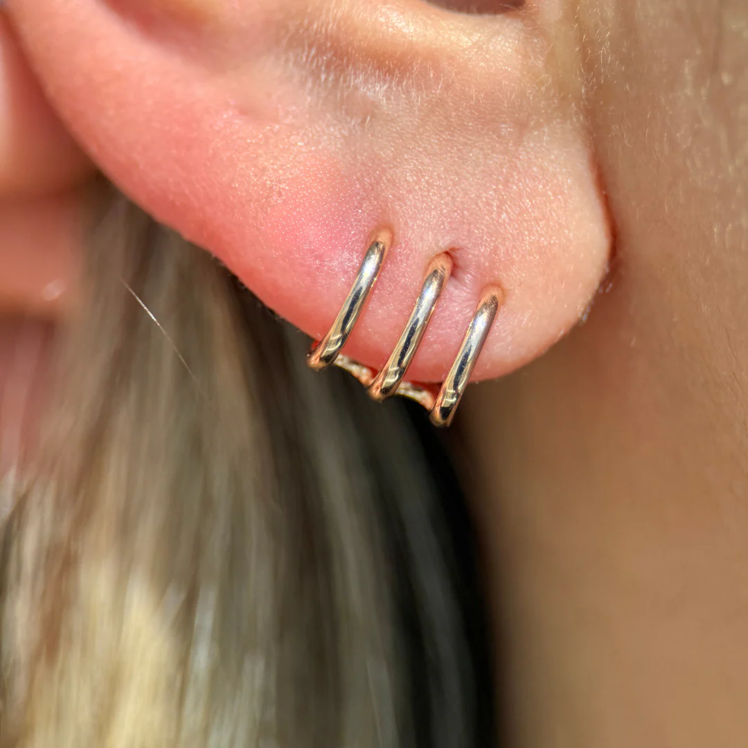 Yellow Gold Triple Wave Huggie Stud - Image 5