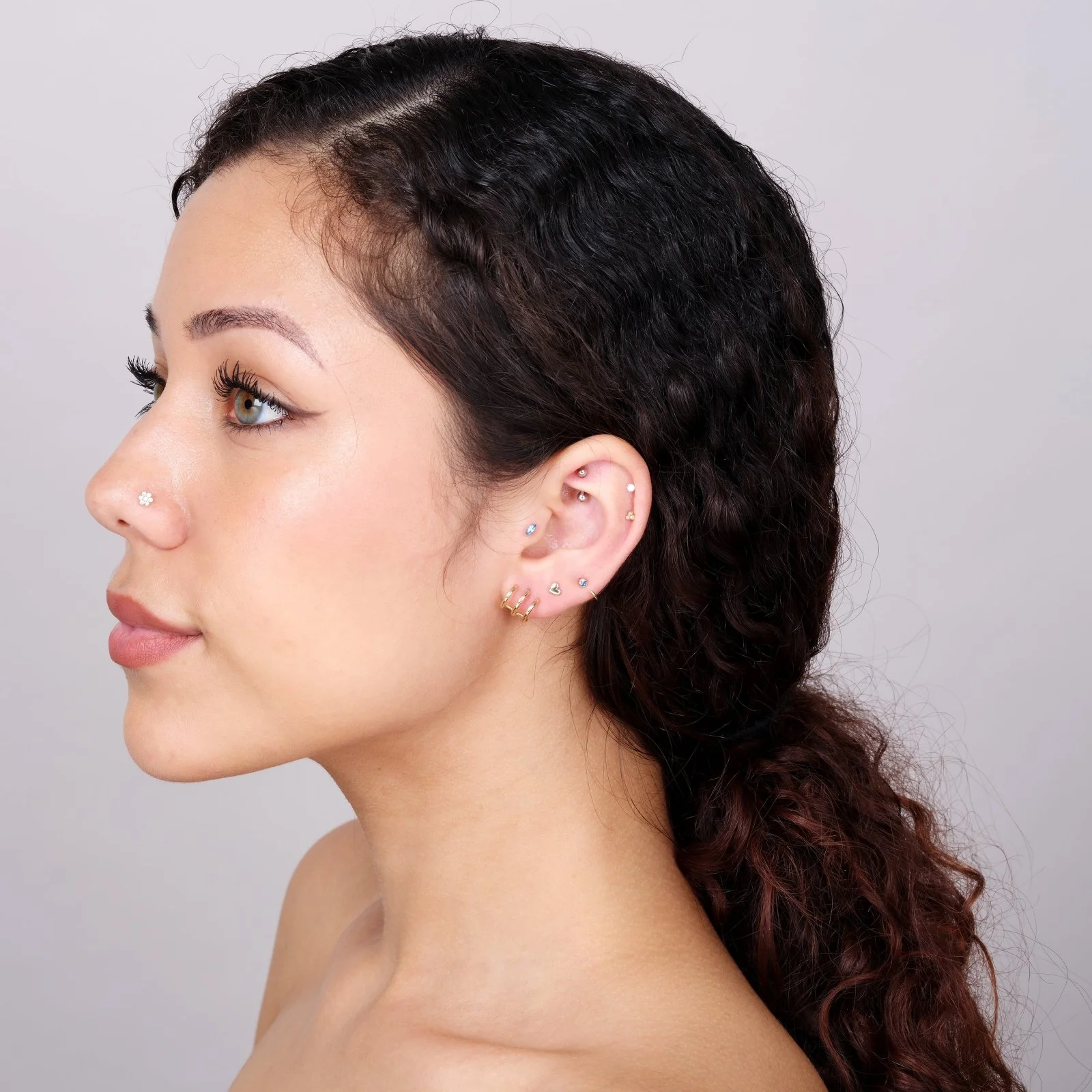 Yellow Gold Triple Wave Huggie Stud - Image 8
