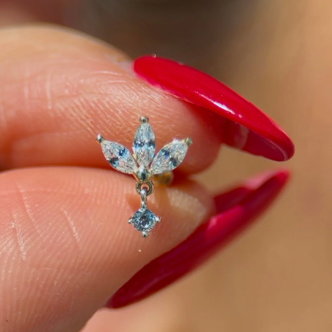 Yellow Gold Triple Marquise Drop Flat Back Earring - Image 4