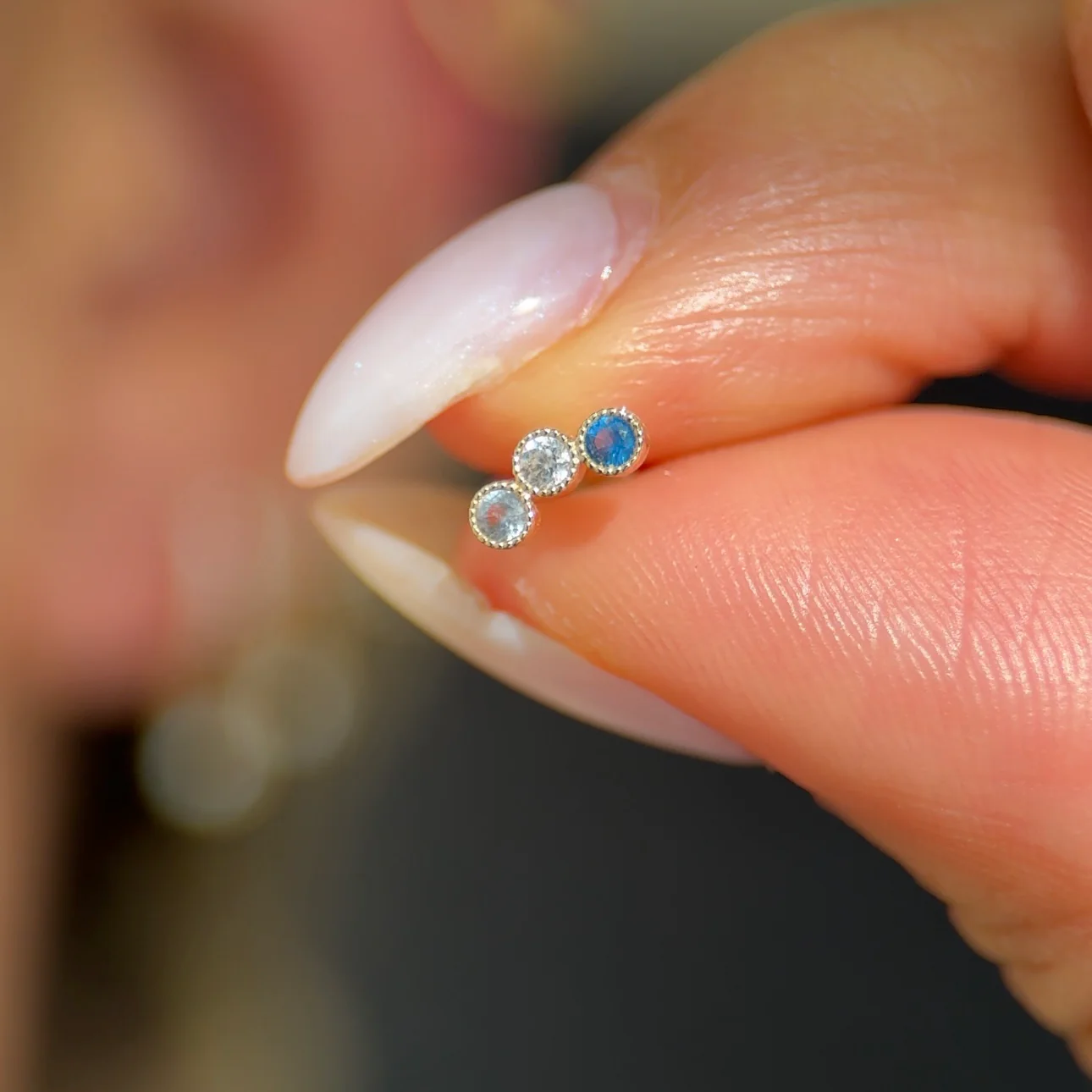 Yellow Gold Triple Topaz Milgrain Flat Back Earring - Image 3