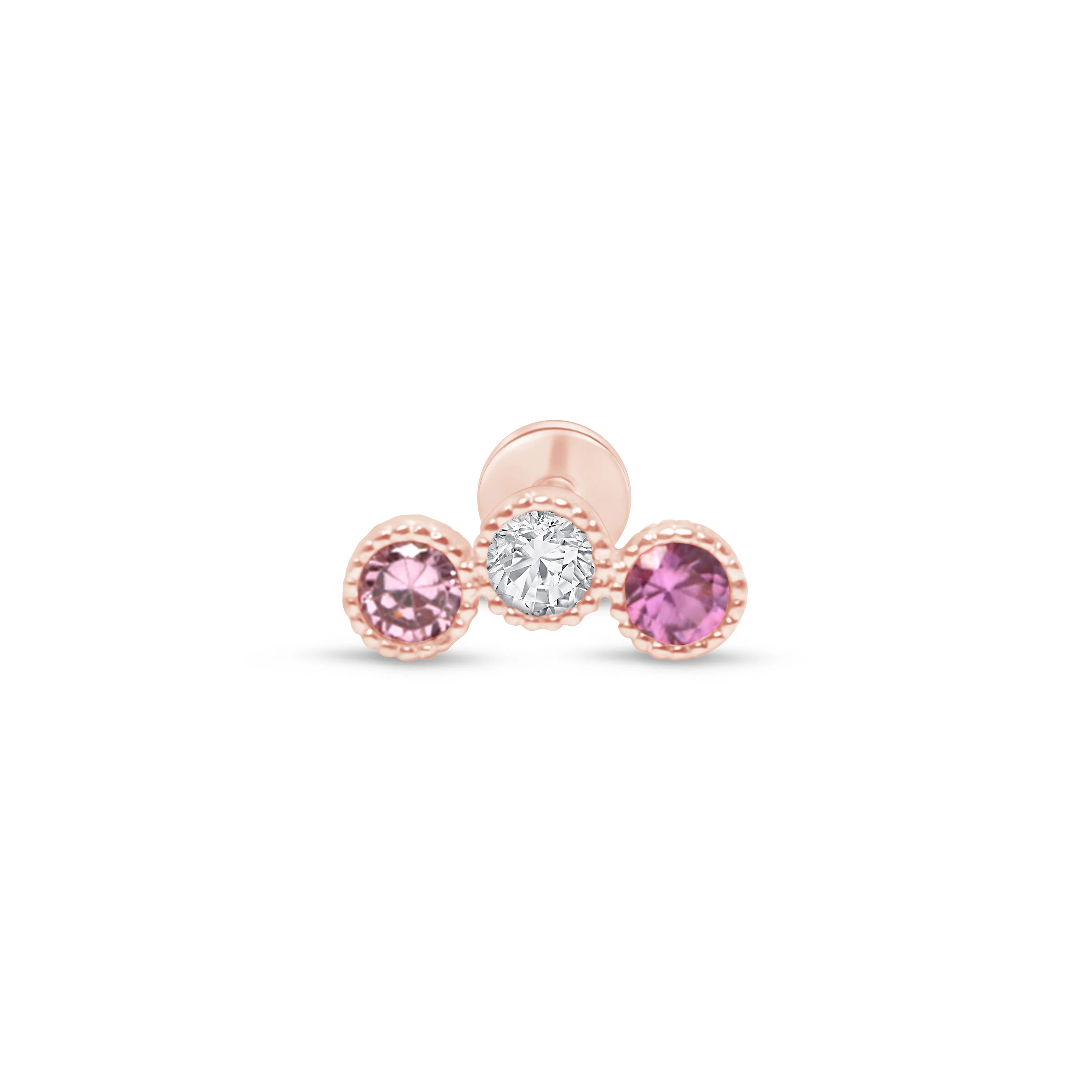 Rose Gold Triple Tourmaline Milgrain Set Flat Back Stud