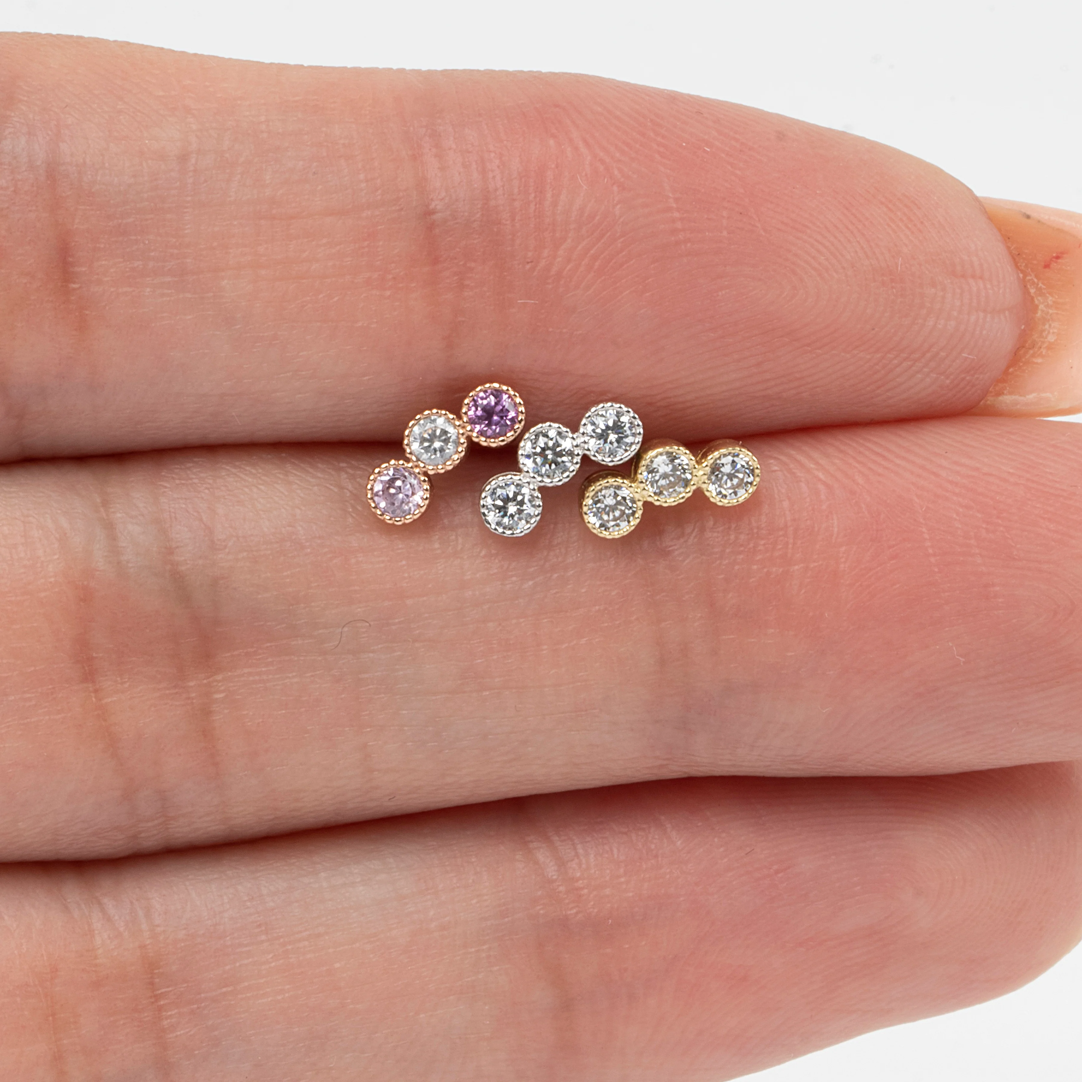 Rose Gold Triple Tourmaline Milgrain Set Flat Back Stud - Image 11