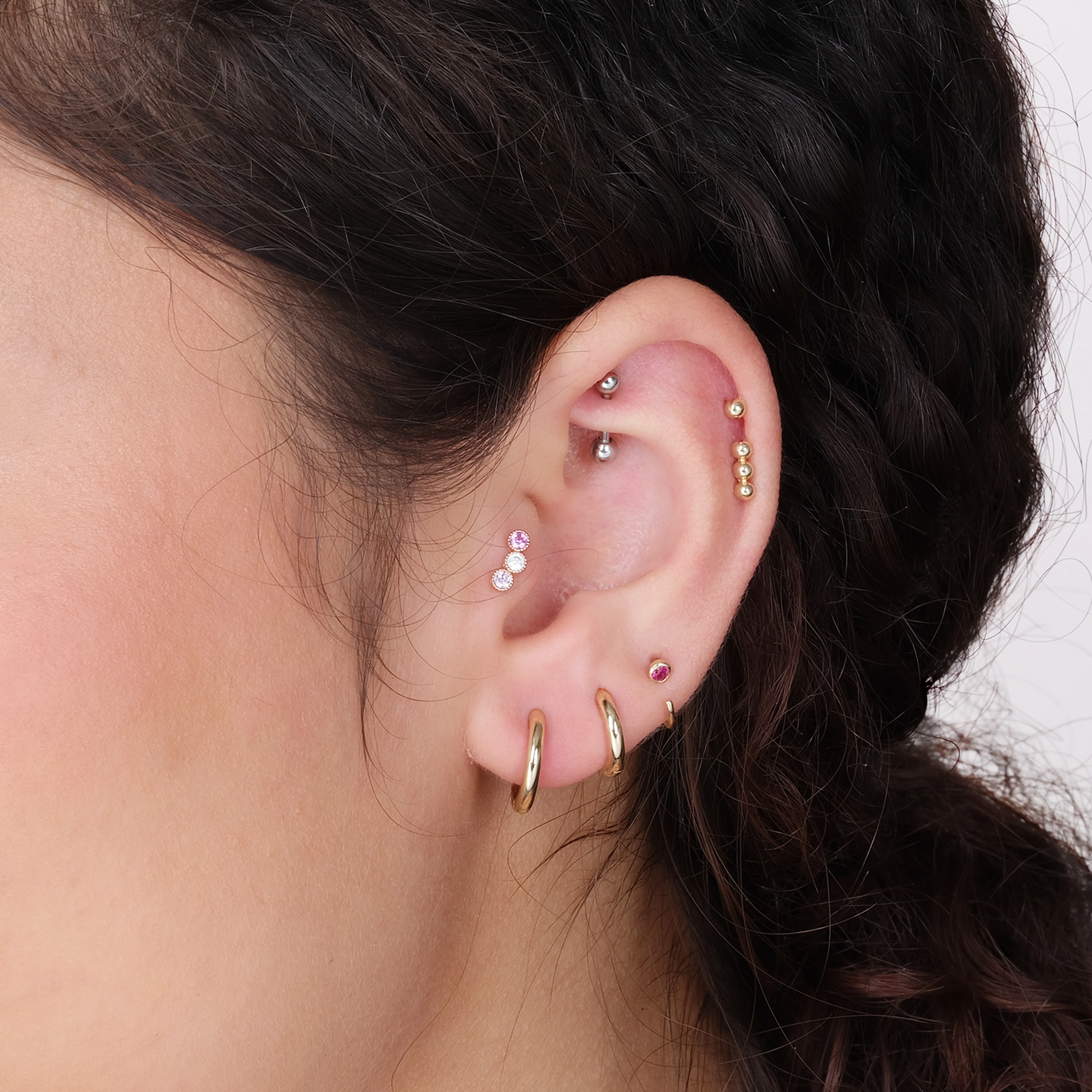 Rose Gold Triple Tourmaline Milgrain Set Flat Back Stud - Image 12