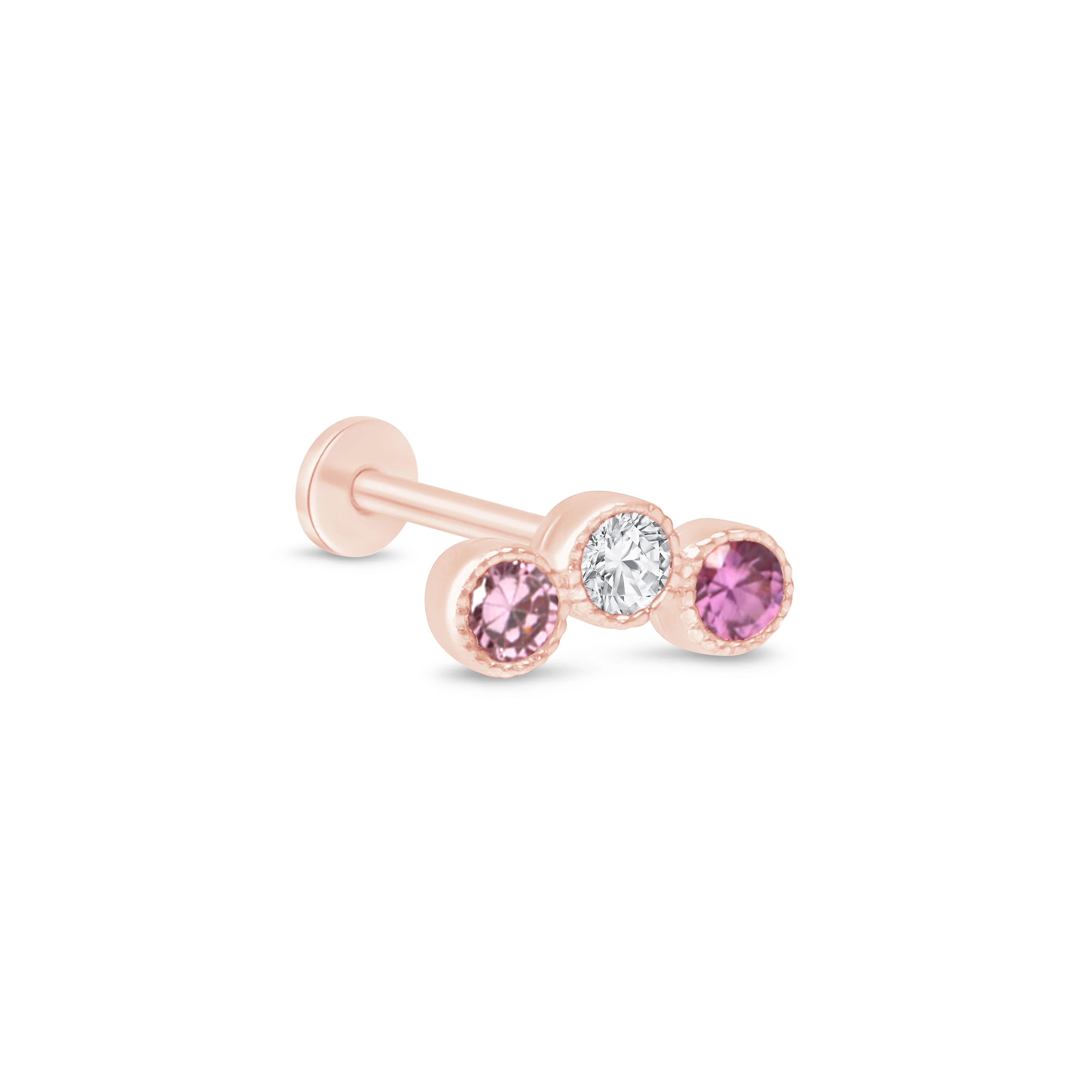Rose Gold Triple Tourmaline Milgrain Set Flat Back Stud - Image 13