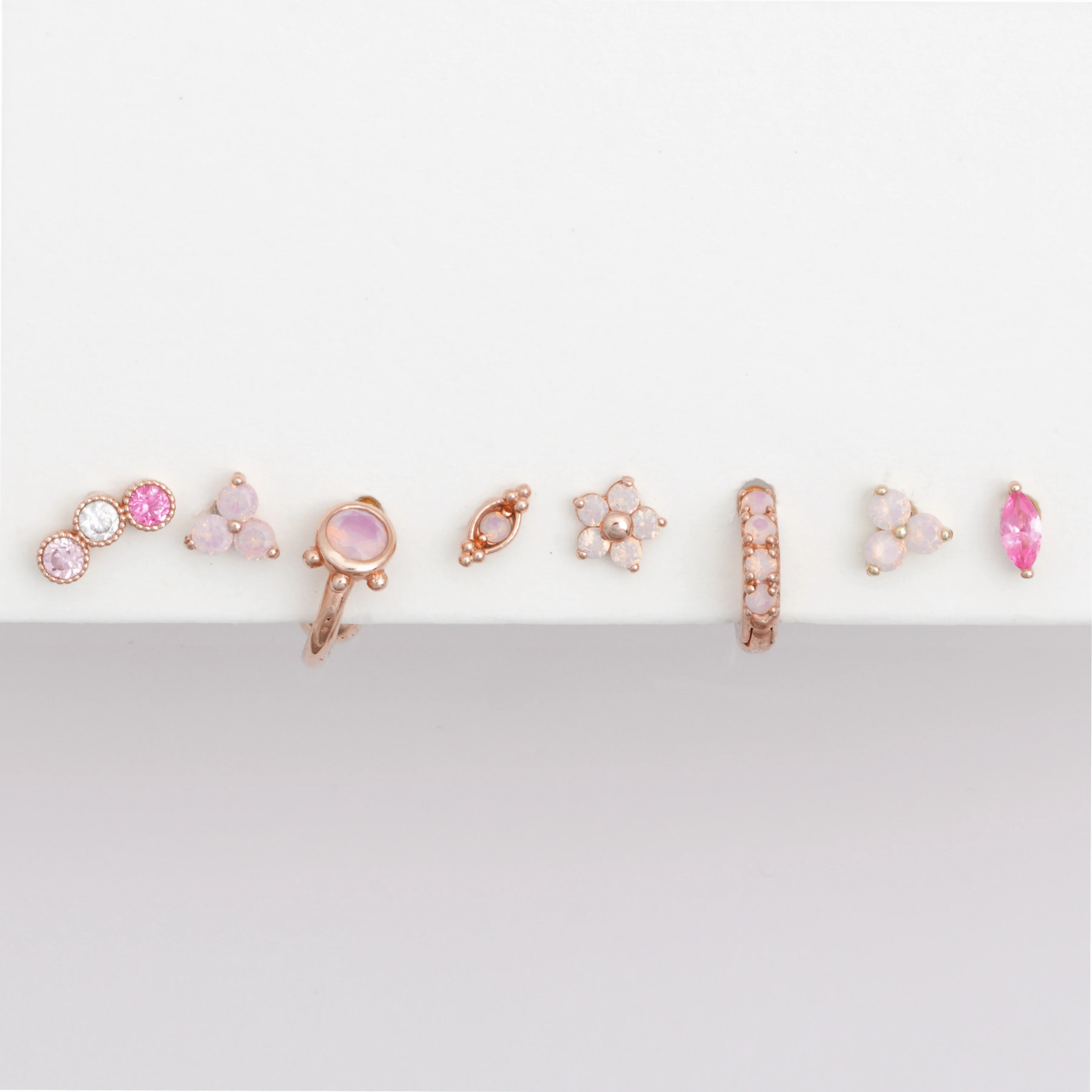 Rose Gold Triple Tourmaline Milgrain Set Flat Back Stud - Image 14
