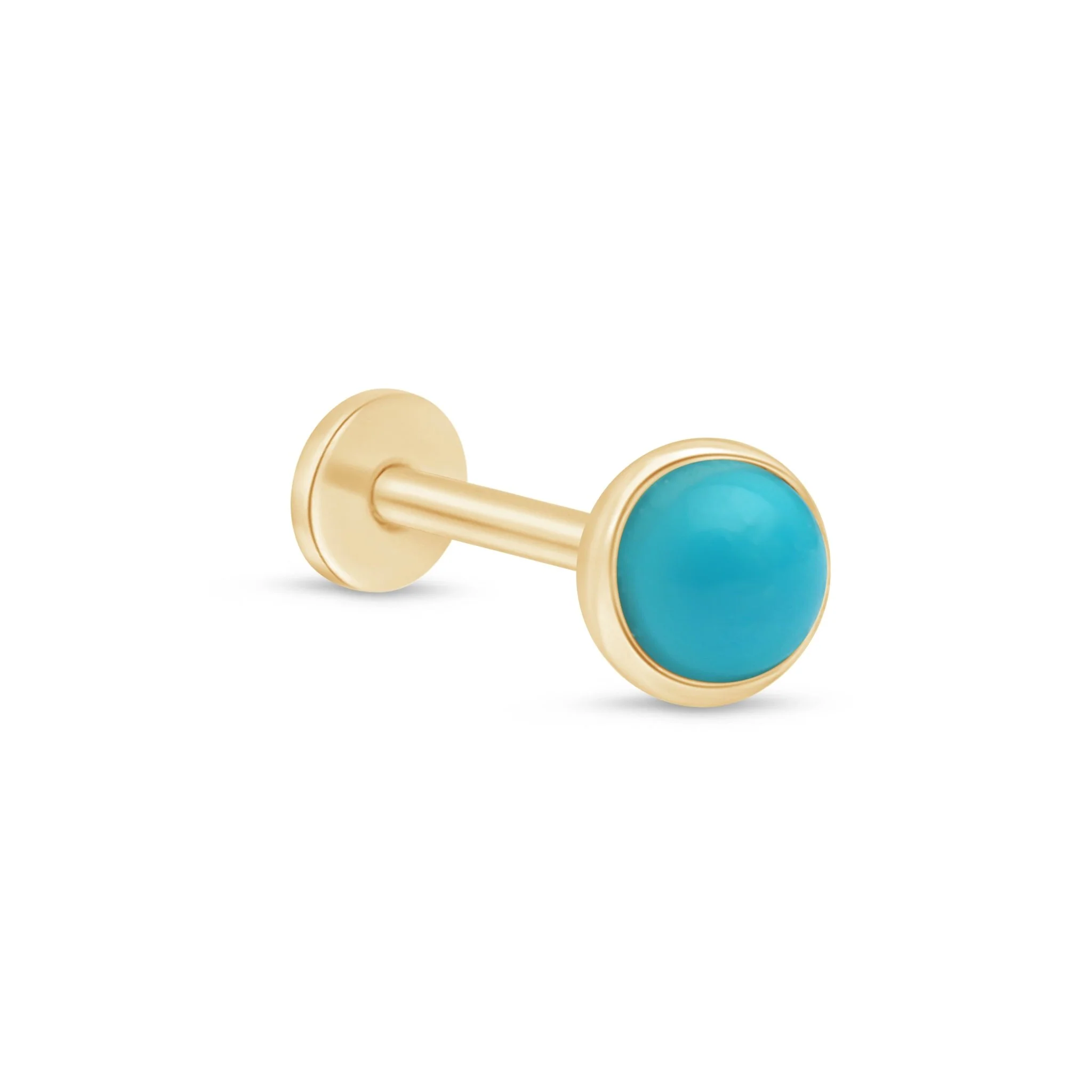 Yellow Gold Turquoise Cabochon Bezel Flat Back Earring
