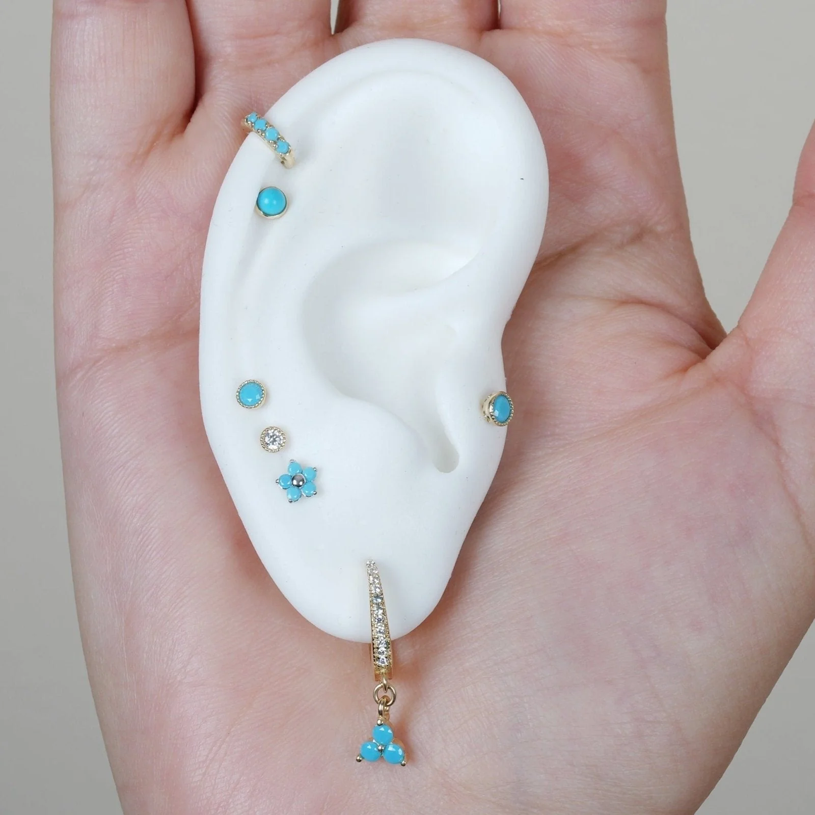 Yellow Gold Turquoise Cabochon Bezel Flat Back Earring - Image 5