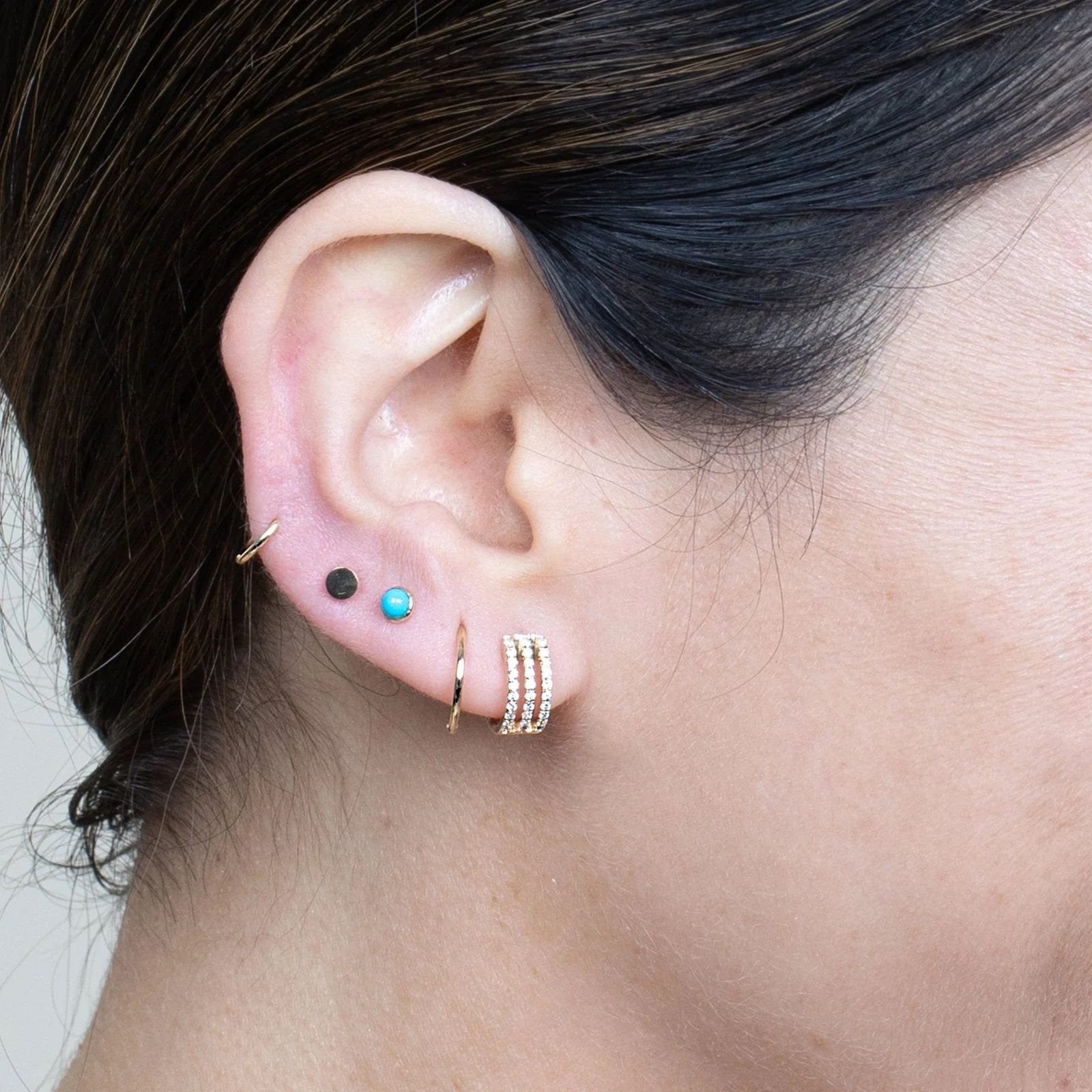 Yellow Gold Turquoise Cabochon Bezel Flat Back Earring - Image 8