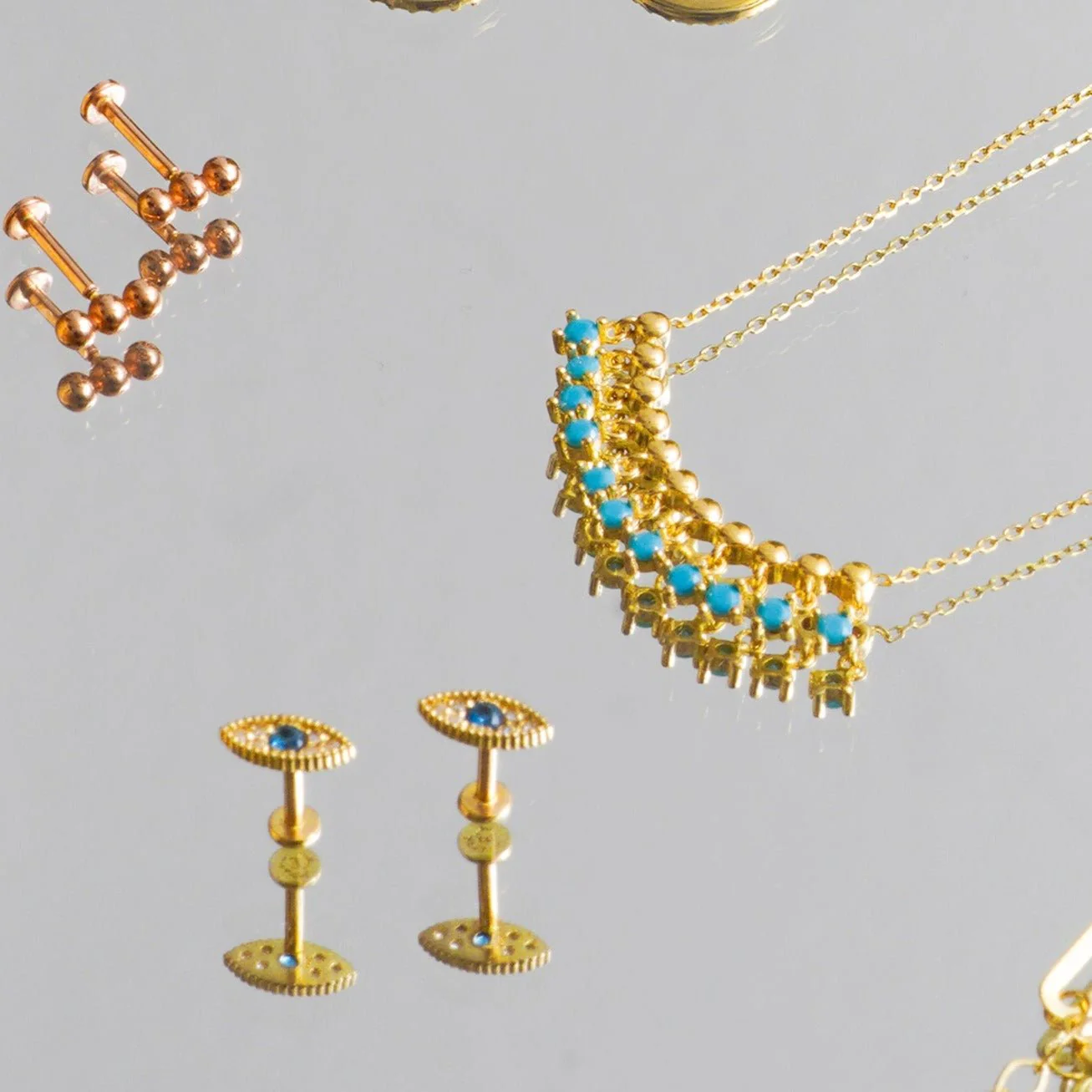 Yellow Gold Turquoise Fringe Necklace - Image 2