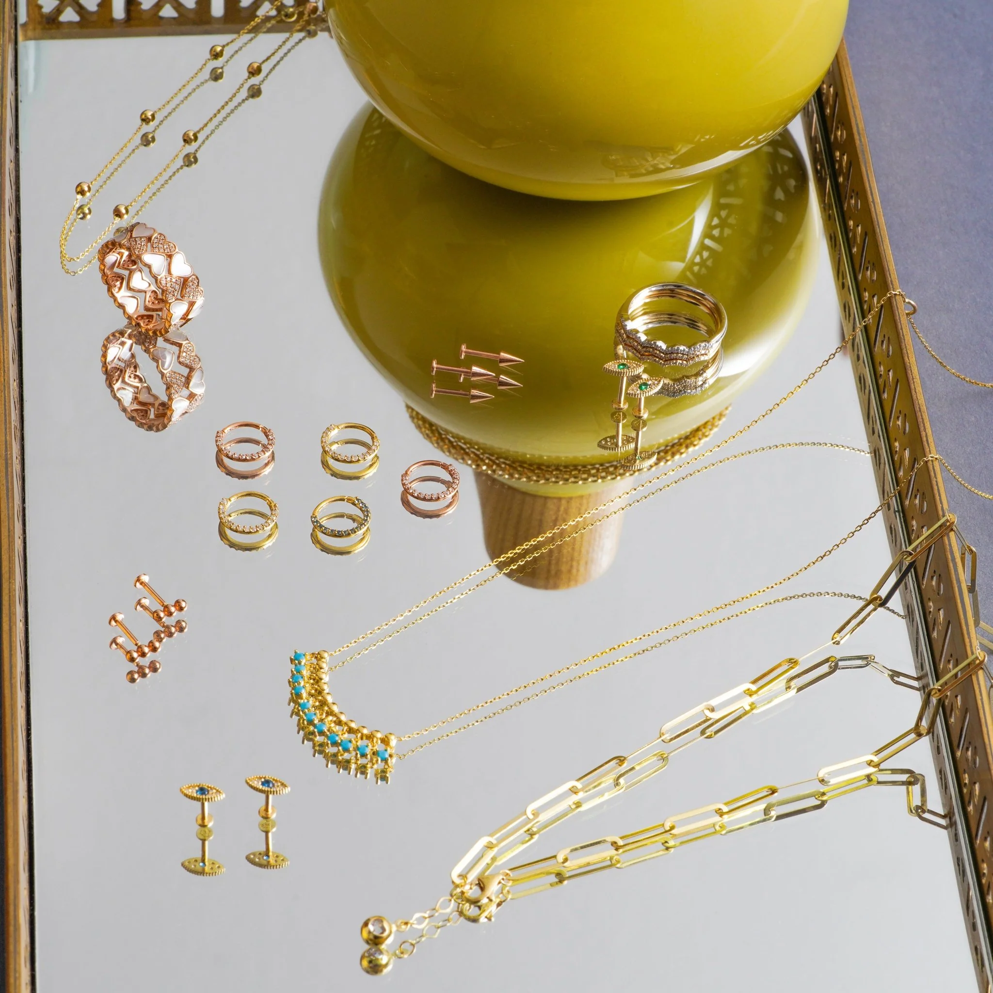 Yellow Gold Turquoise Fringe Necklace - Image 4