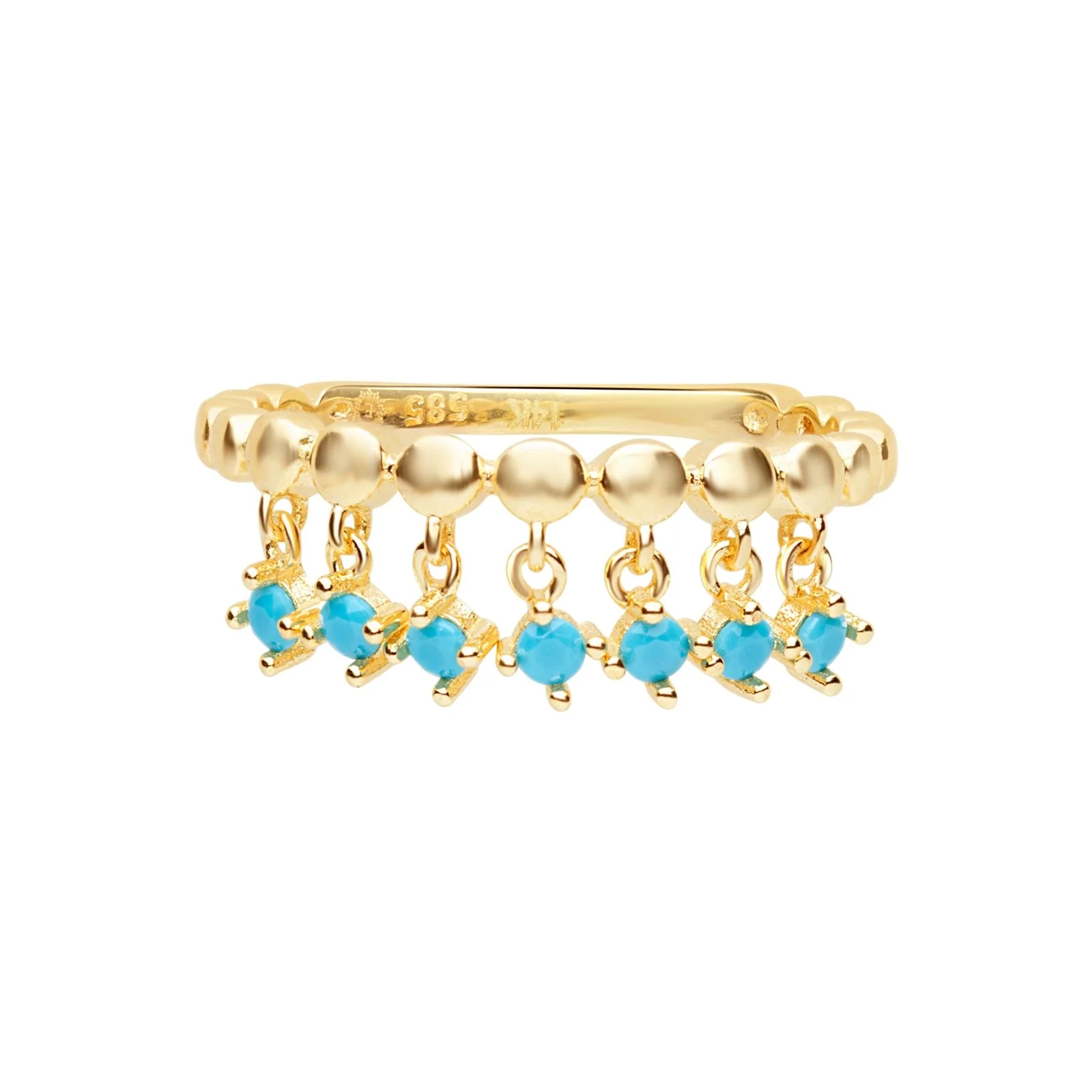 Turquoise Fringe Ring in Solid 14k Yellow Gold