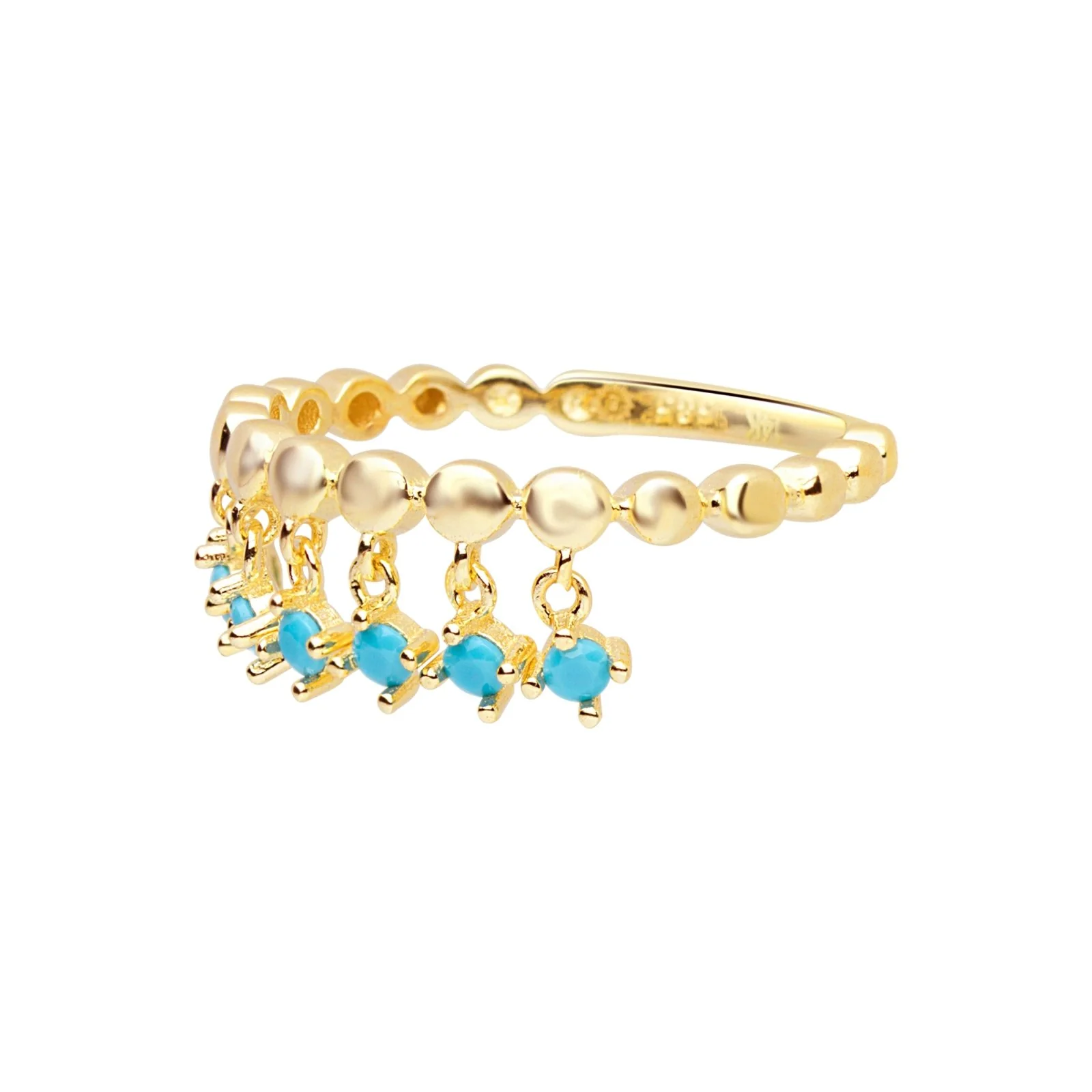 Turquoise Fringe Ring in Solid 14k Yellow Gold - Image 3