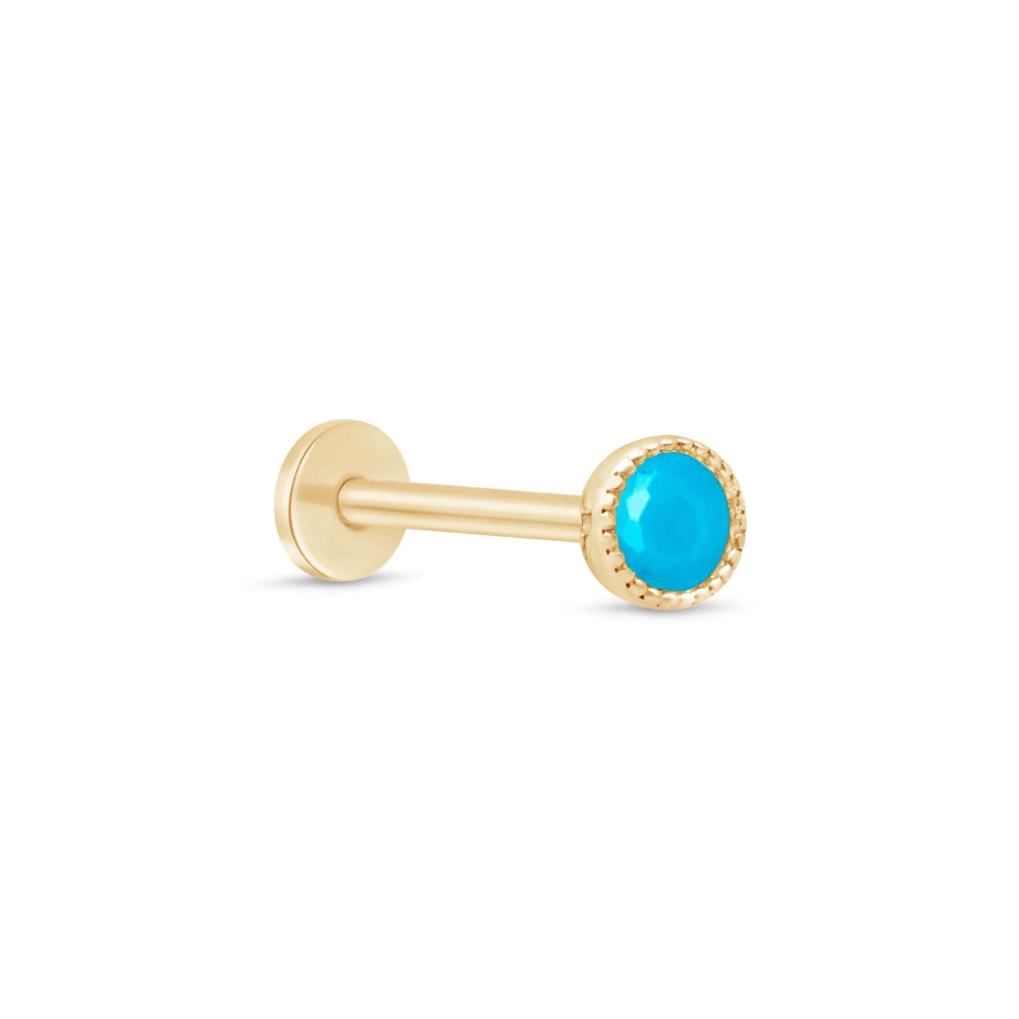 Yellow Gold Turquoise Milgrain Set Flat Back Earring