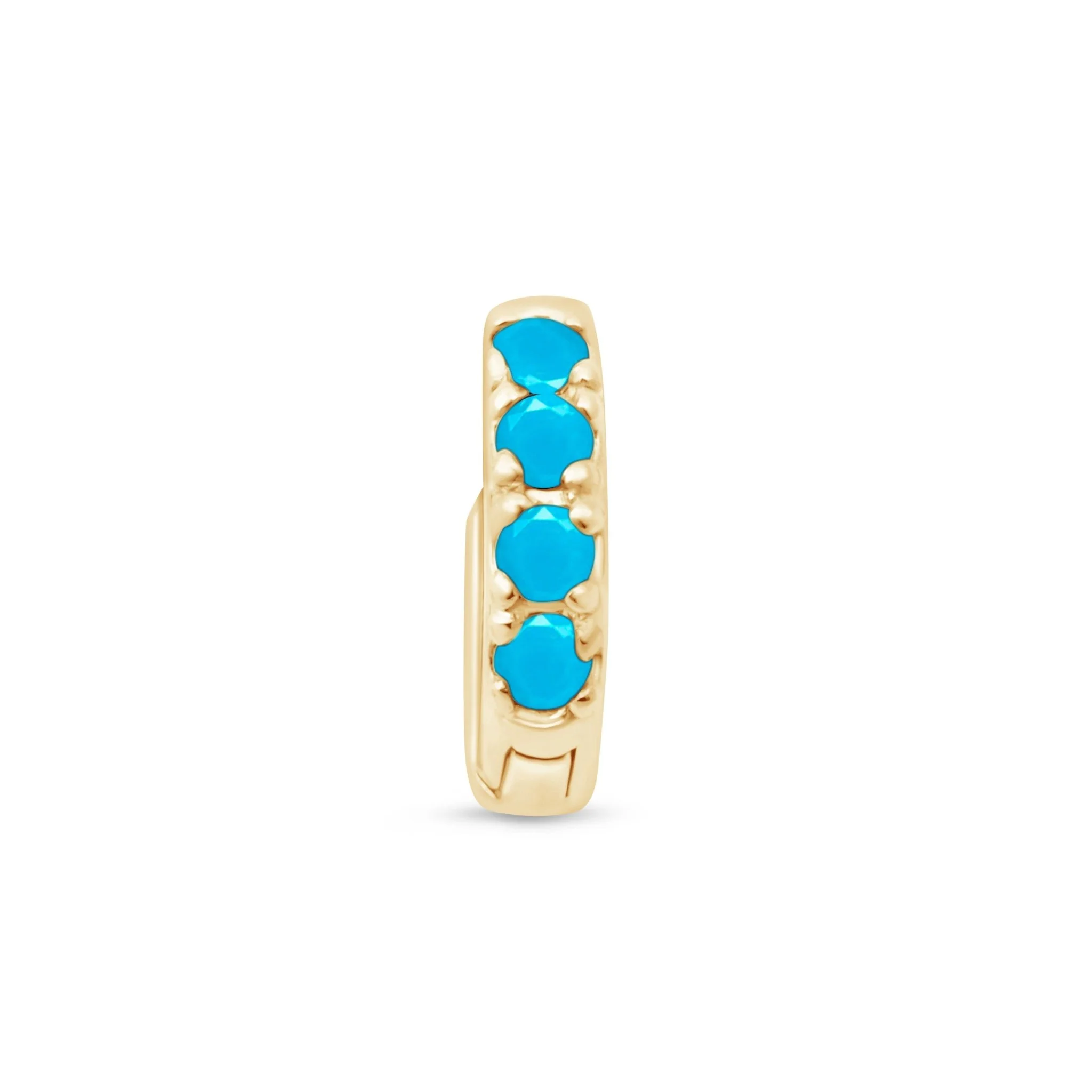 Yellow Gold Turquoise Huggie Hoop