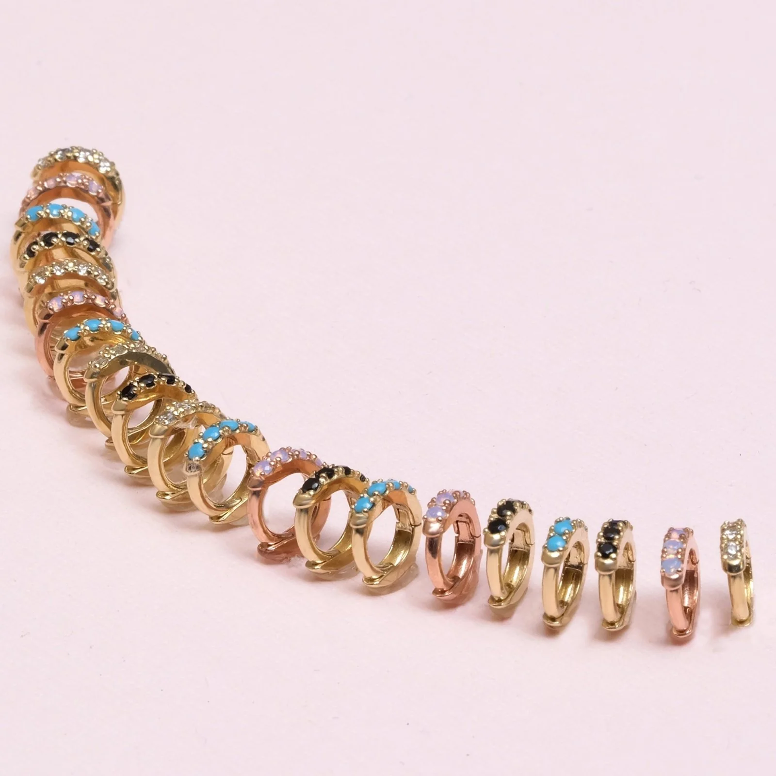 Yellow Gold Turquoise Huggie Hoop - Image 12