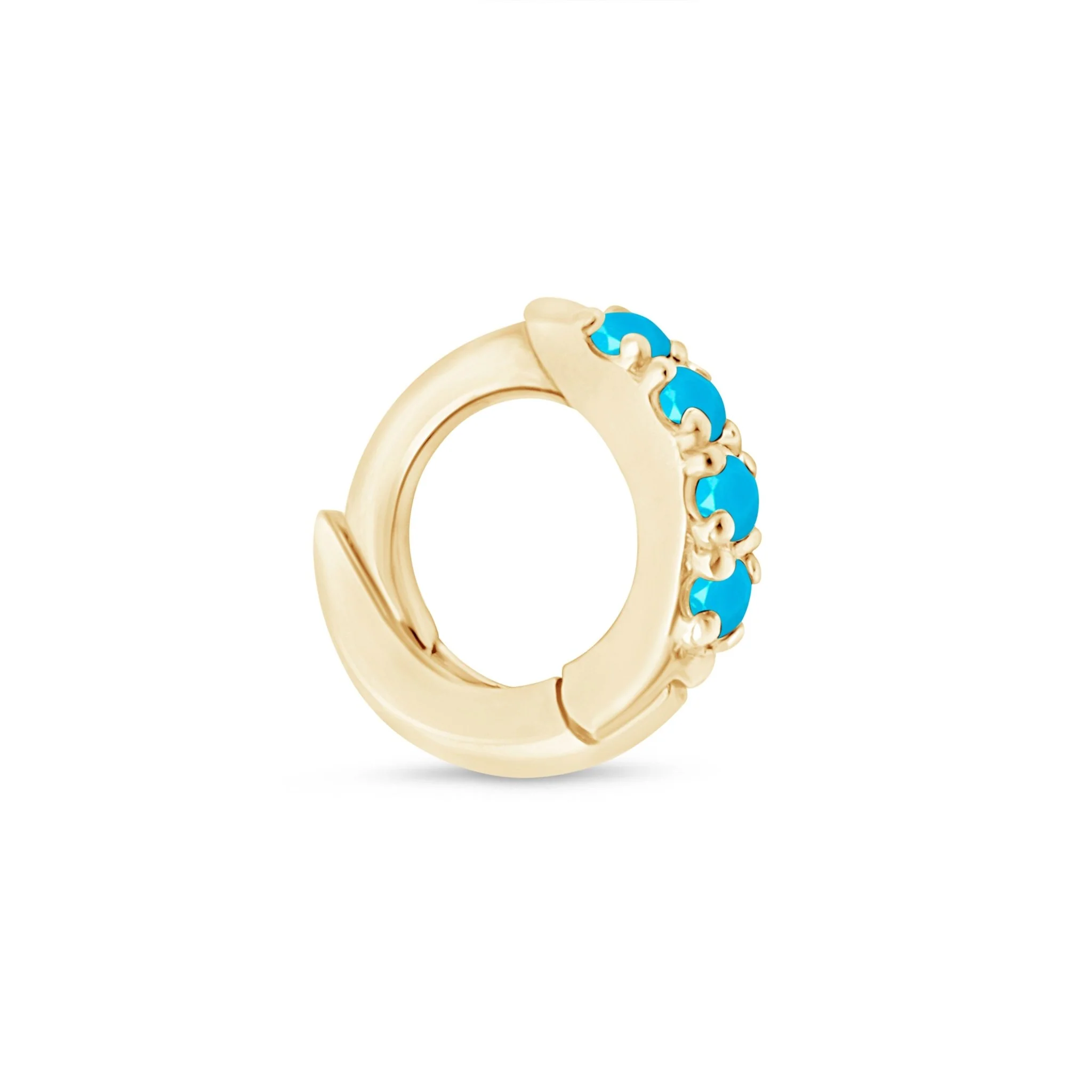 Yellow Gold Turquoise Huggie Hoop - Image 13
