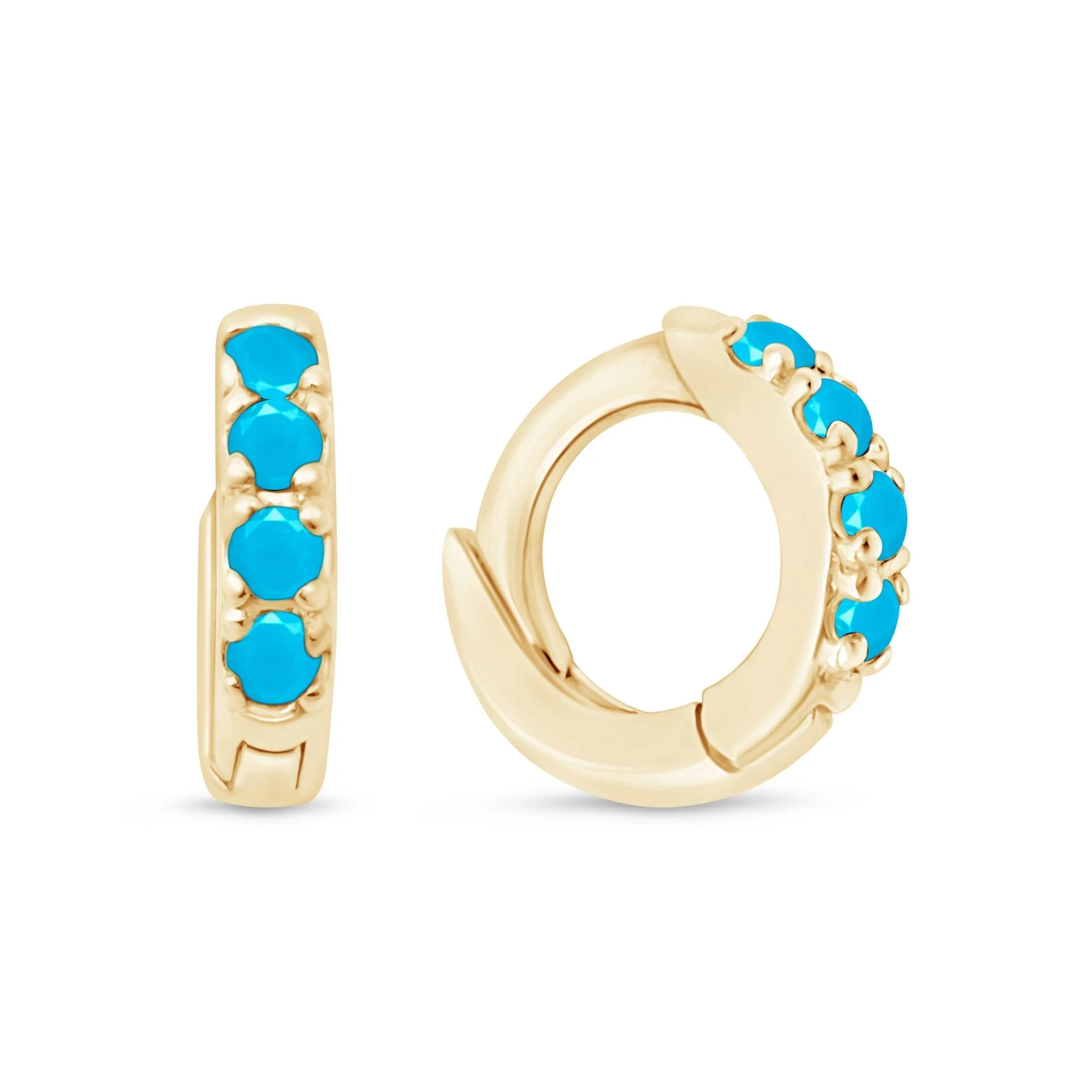 Yellow Gold Turquoise Huggie Hoop - Image 14
