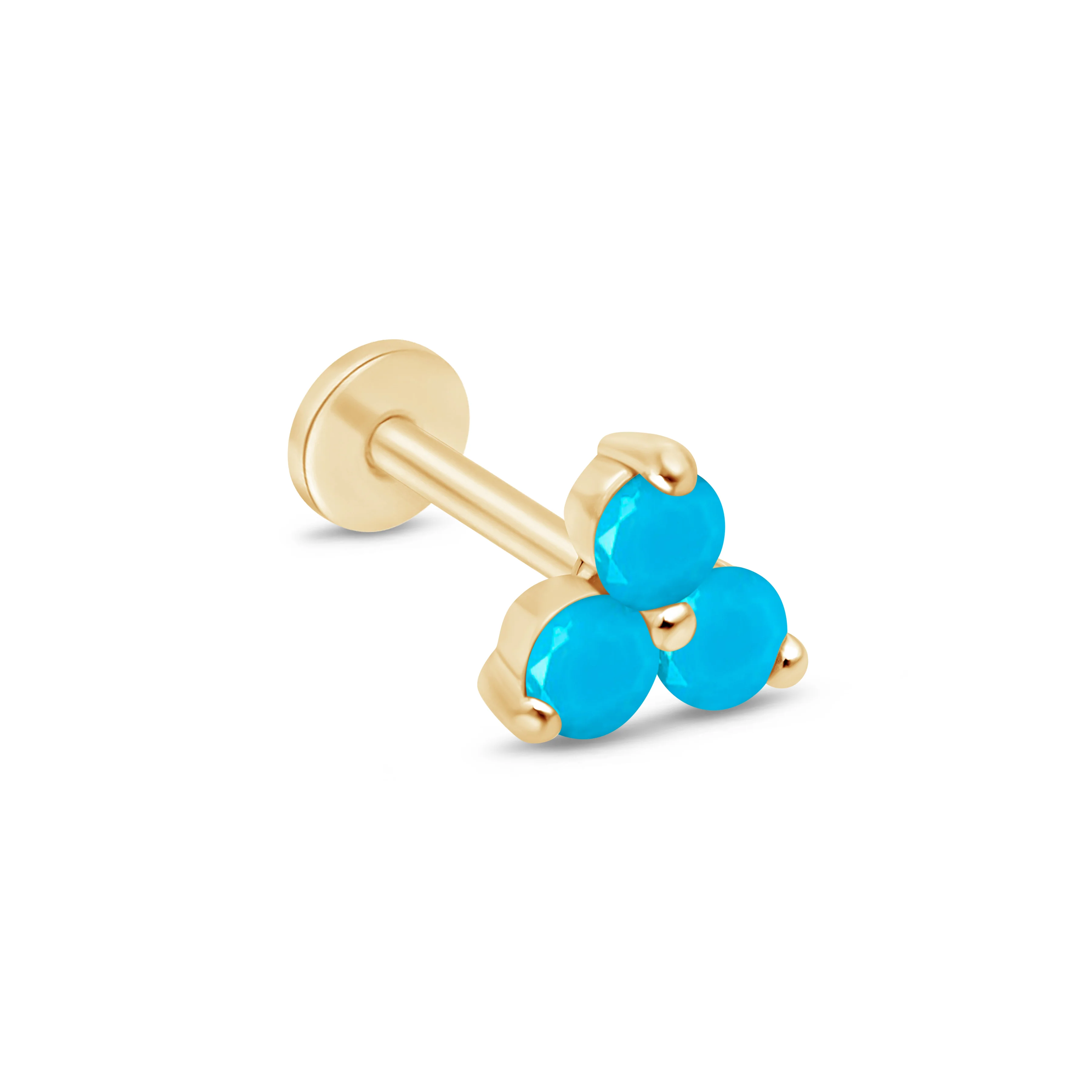 Yellow Gold Turquoise Trinity Cluster Flat Back Earring
