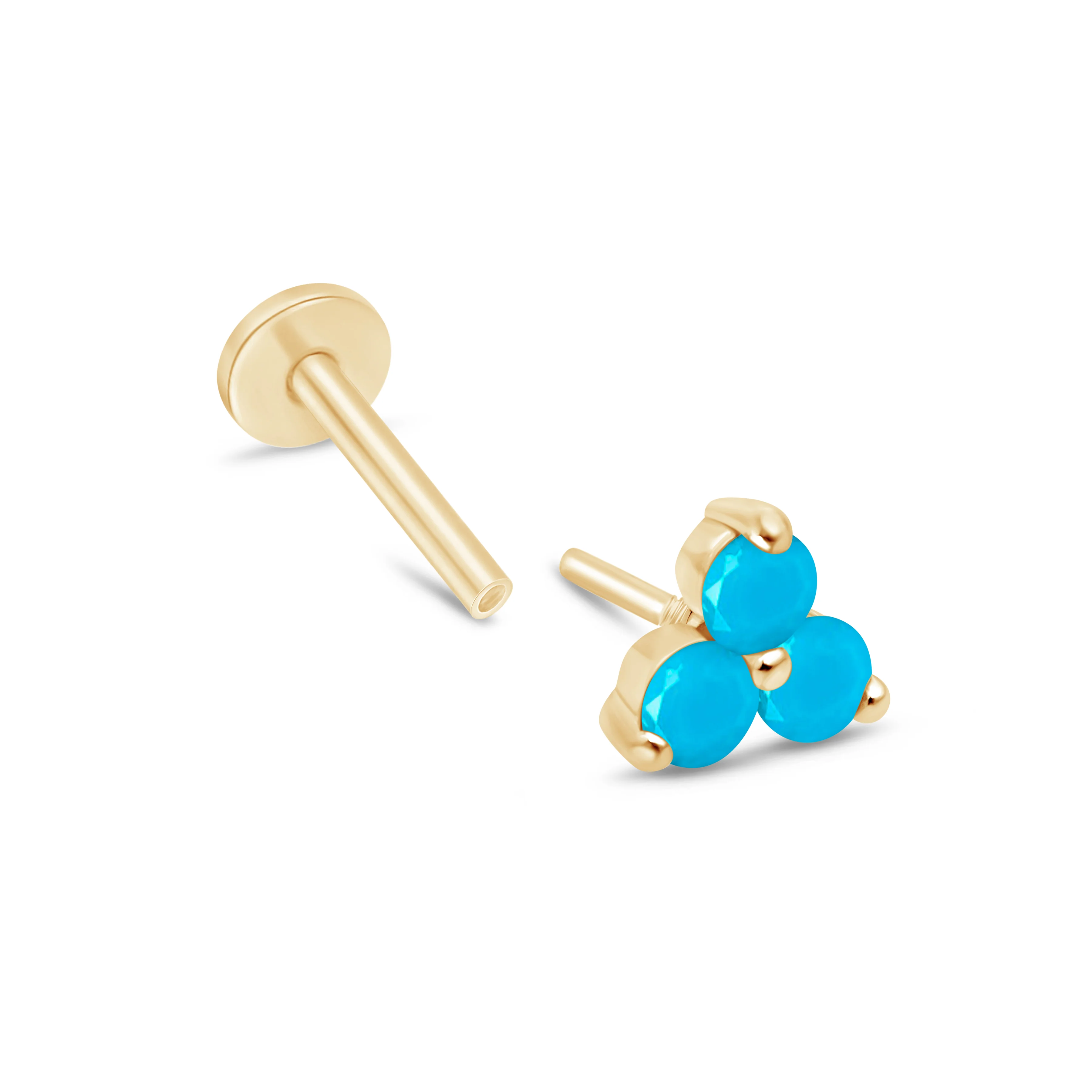 Yellow Gold Turquoise Trinity Cluster Flat Back Earring - Image 15