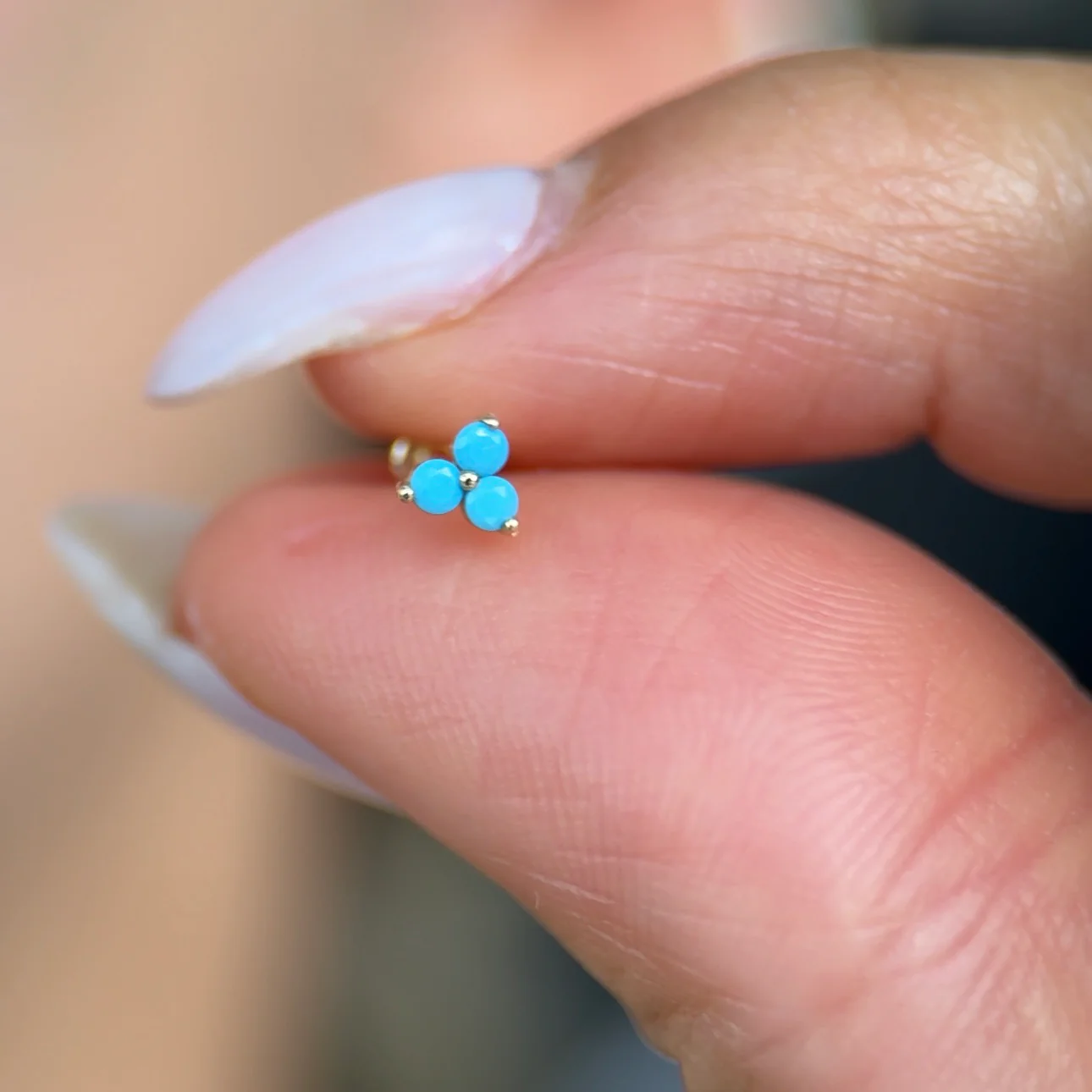 Yellow Gold Turquoise Trinity Cluster Flat Back Earring - Image 7