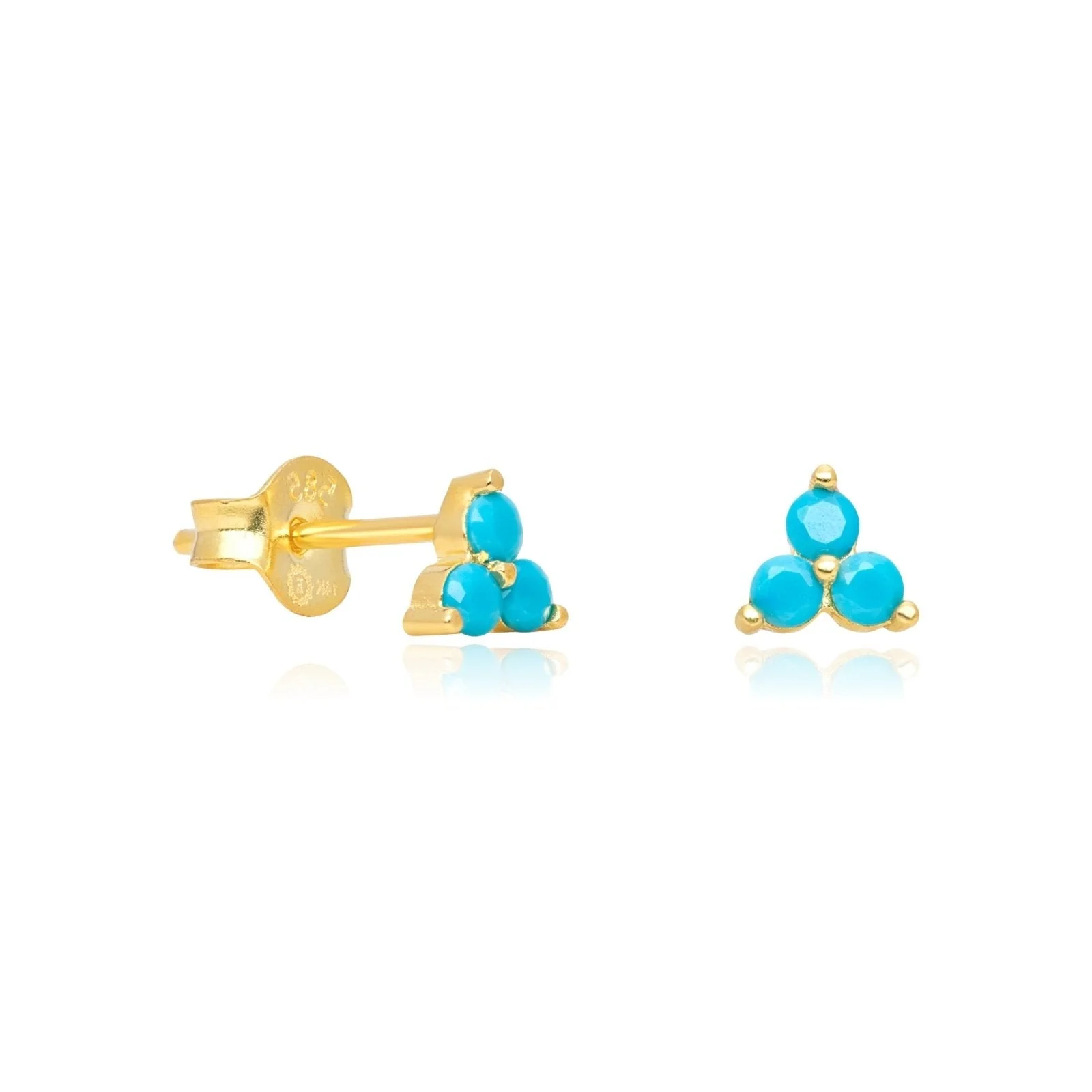 Yellow Gold Turquoise Trinity Cluster Stud