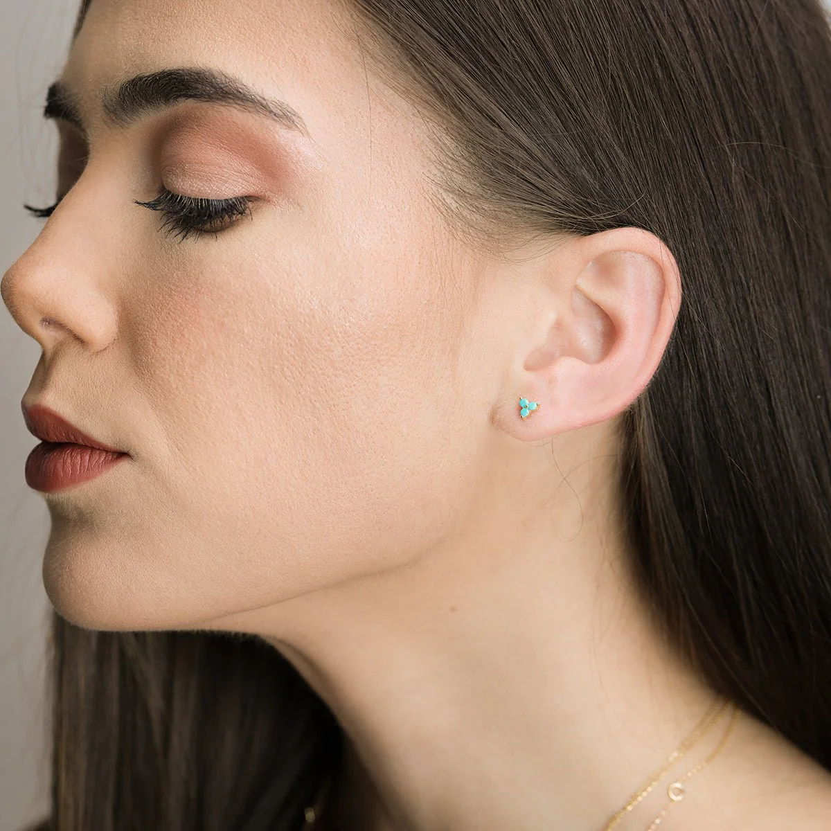 Yellow Gold Turquoise Trinity Cluster Stud - Image 3