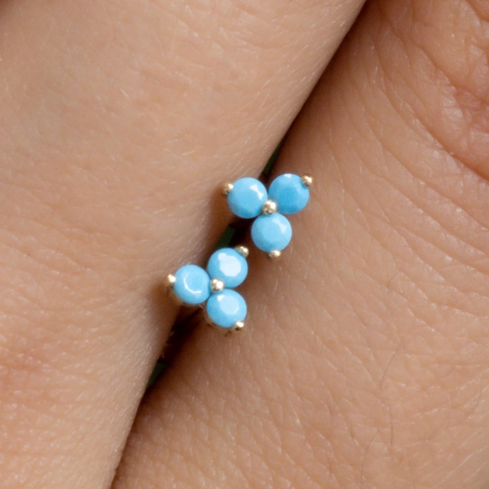 Yellow Gold Turquoise Trinity Cluster Stud - Image 5