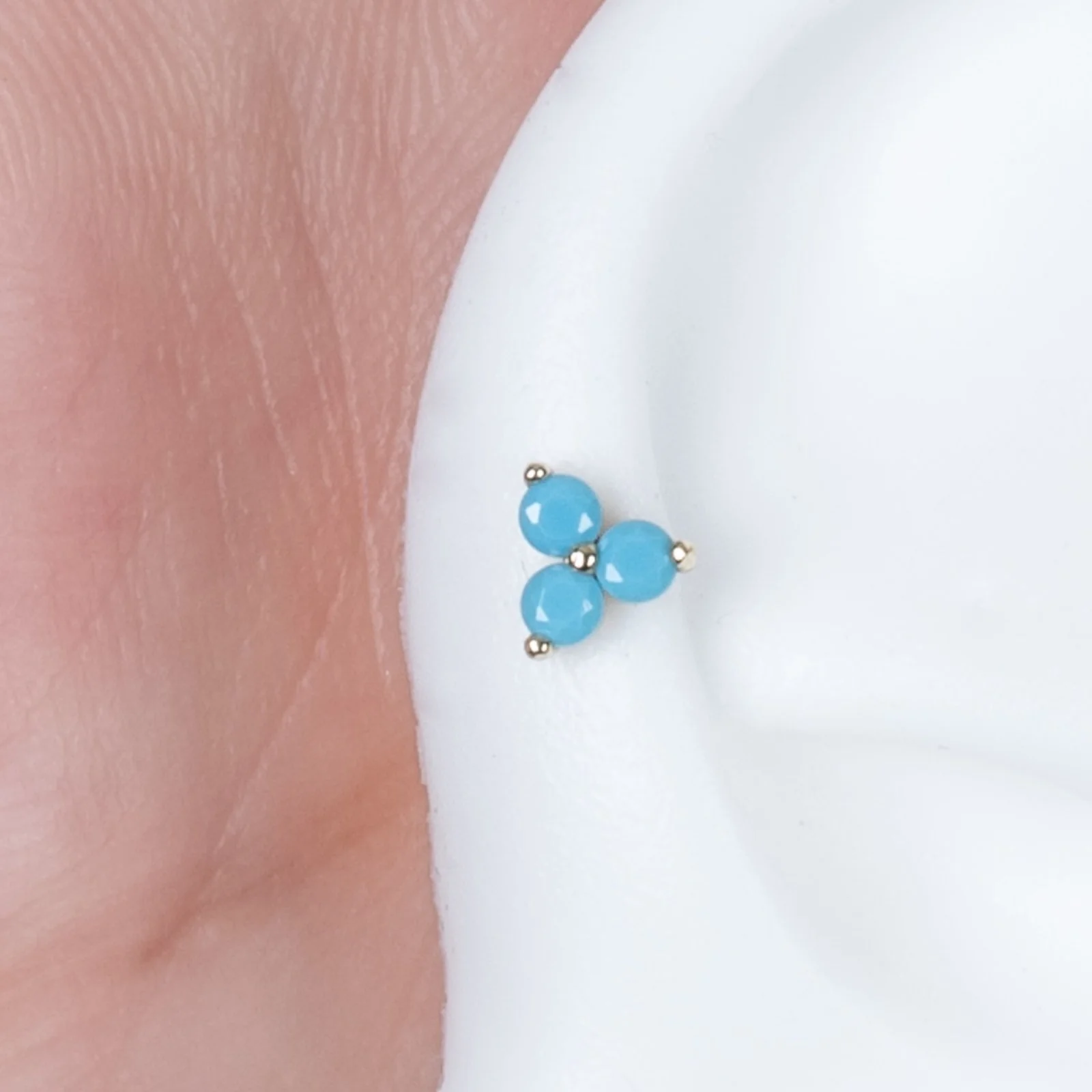 Yellow Gold Turquoise Trinity Cluster Stud - Image 7