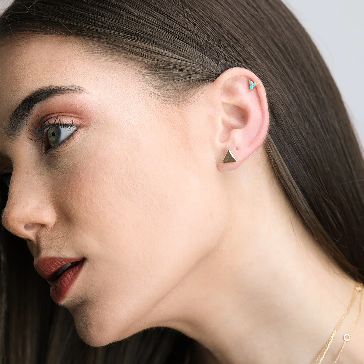 Yellow Gold Turquoise Trinity Cluster Stud - Image 9